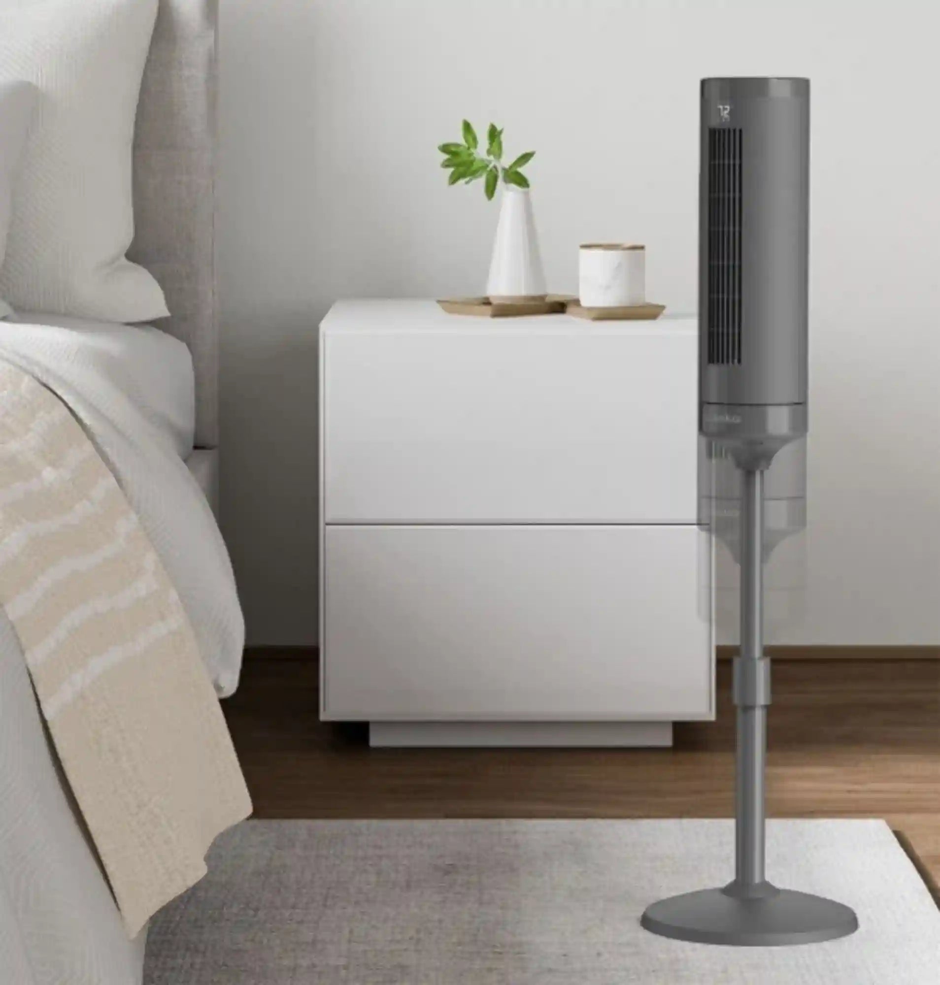 Lasko RTF100 54" Oscillating 8-Speed DC Motor Pedestal Tower Fan with Remote: Gray