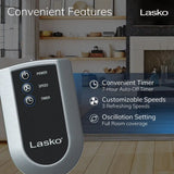 Lasko 20" Pedestal Fan (4-speed, remote, timer, black)