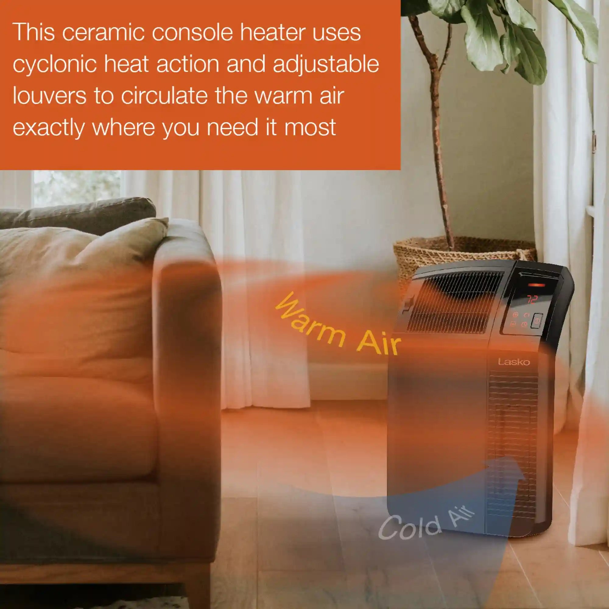 Lasko 1500W Electric Cyclonic Ceramic Room Space Heater with 8-Hour Timer, CC24920, Black