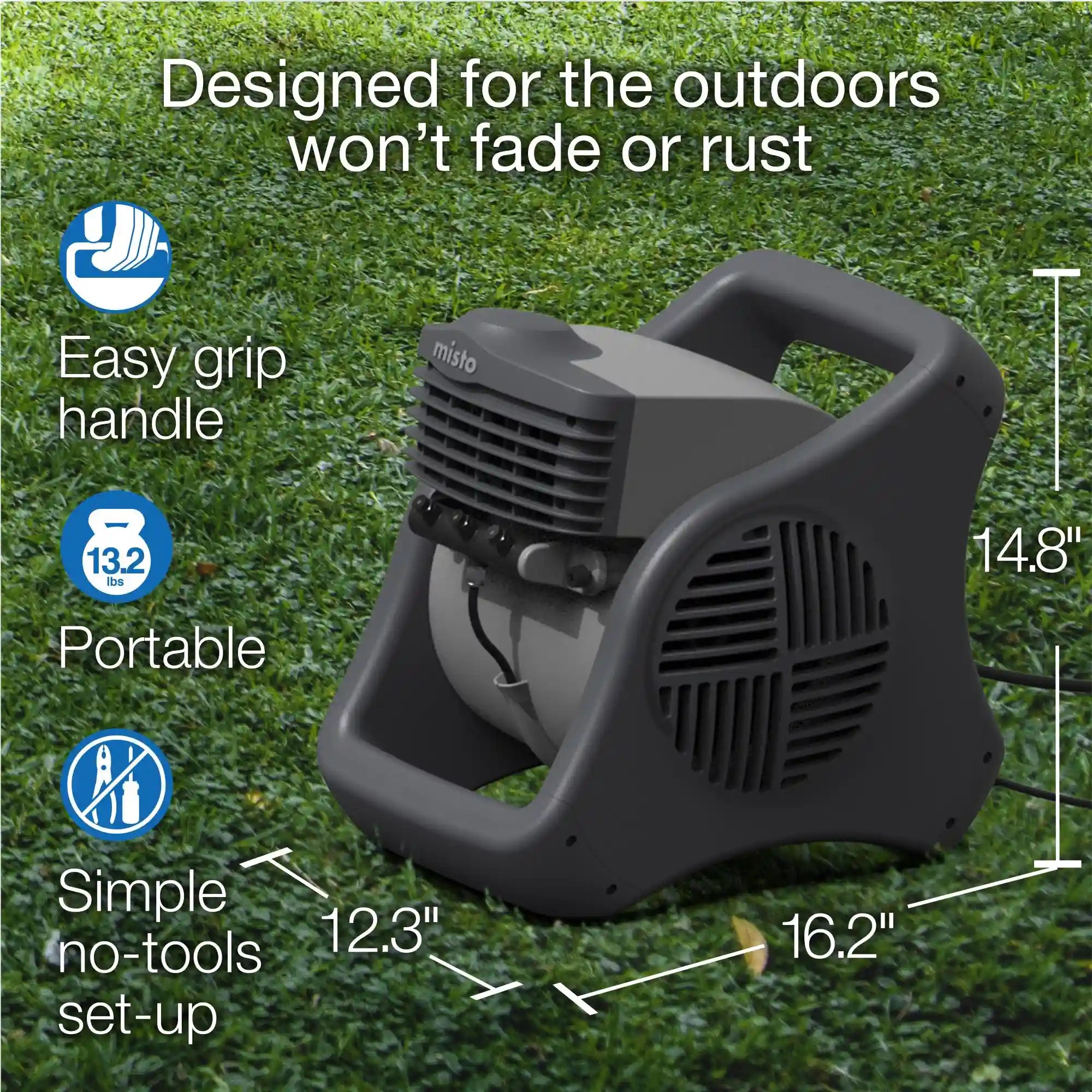 Lasko Misto® Outdoor Misting Fan (3-speed, pivoting, 9' hose, GFCI, black)