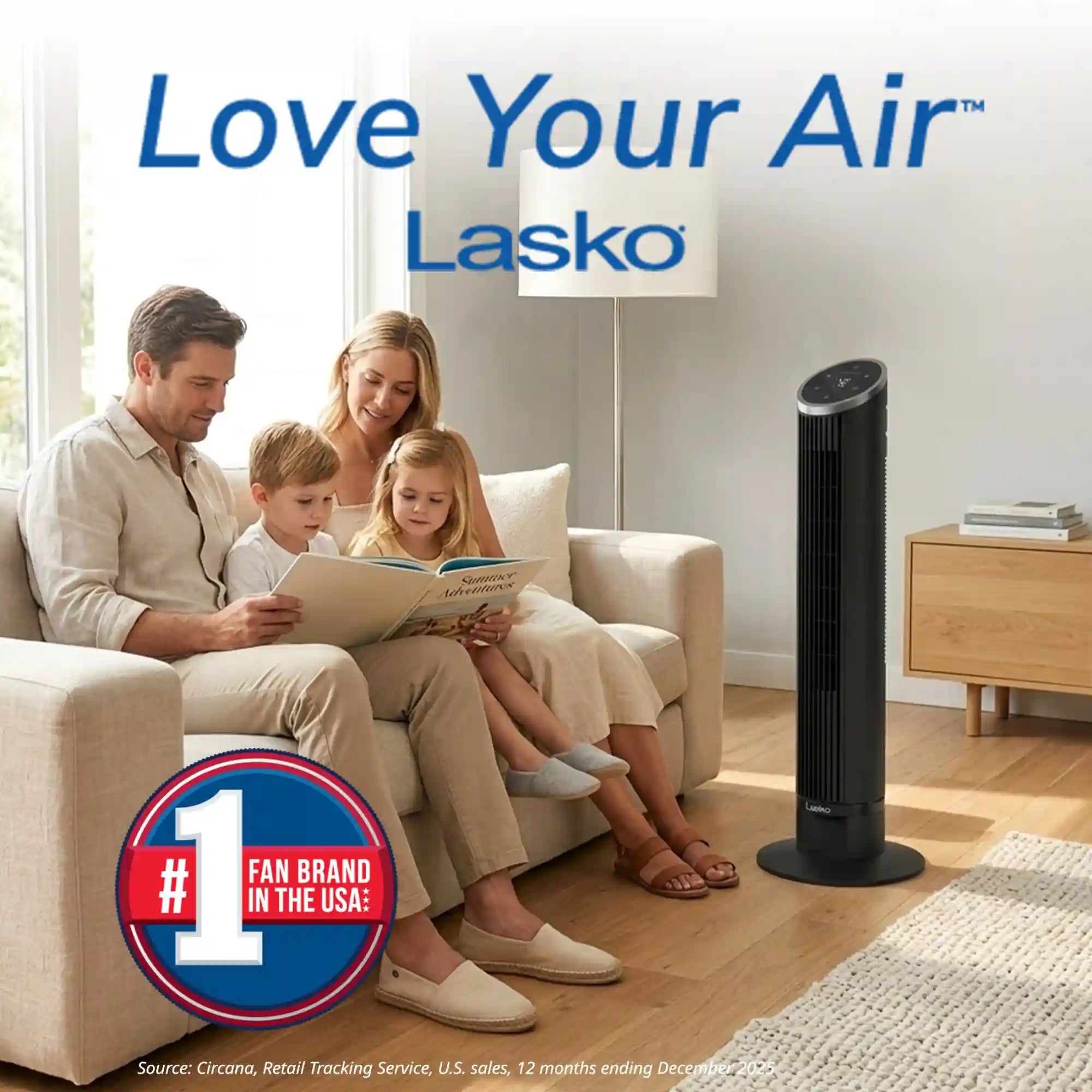Lasko WhisperForce™ DC 36" Tower Fan (12-speed, remote, timer, air filtration, black)