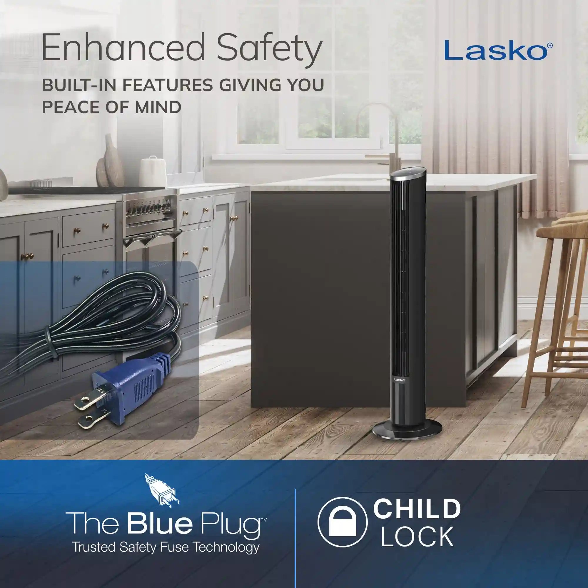 Lasko WhisperForce™ DC 42" Tower Fan (12-speed, remote, black/silver)