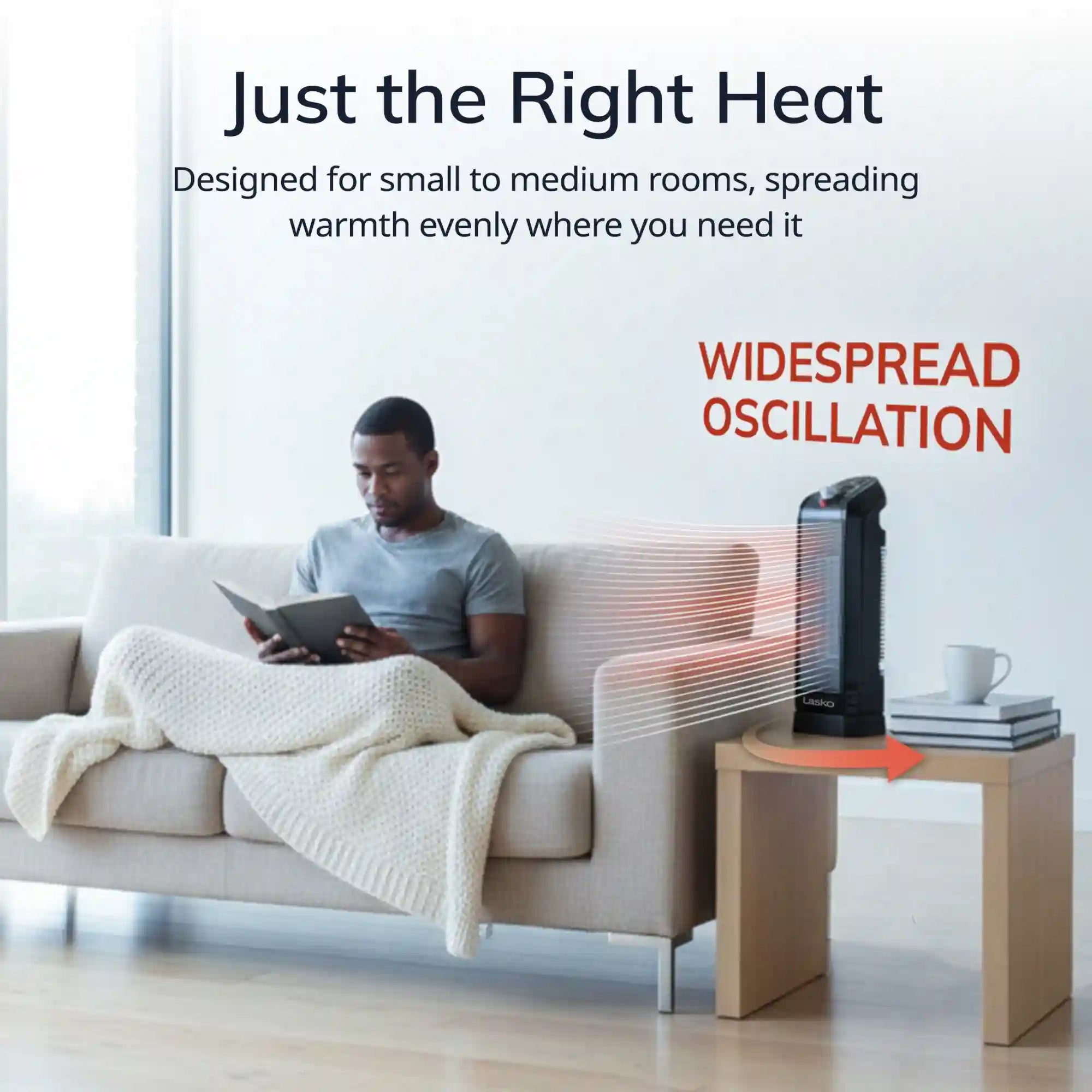 Lasko 1500W Oscillating Ceramic Tower Space Heater, CT16450, Black