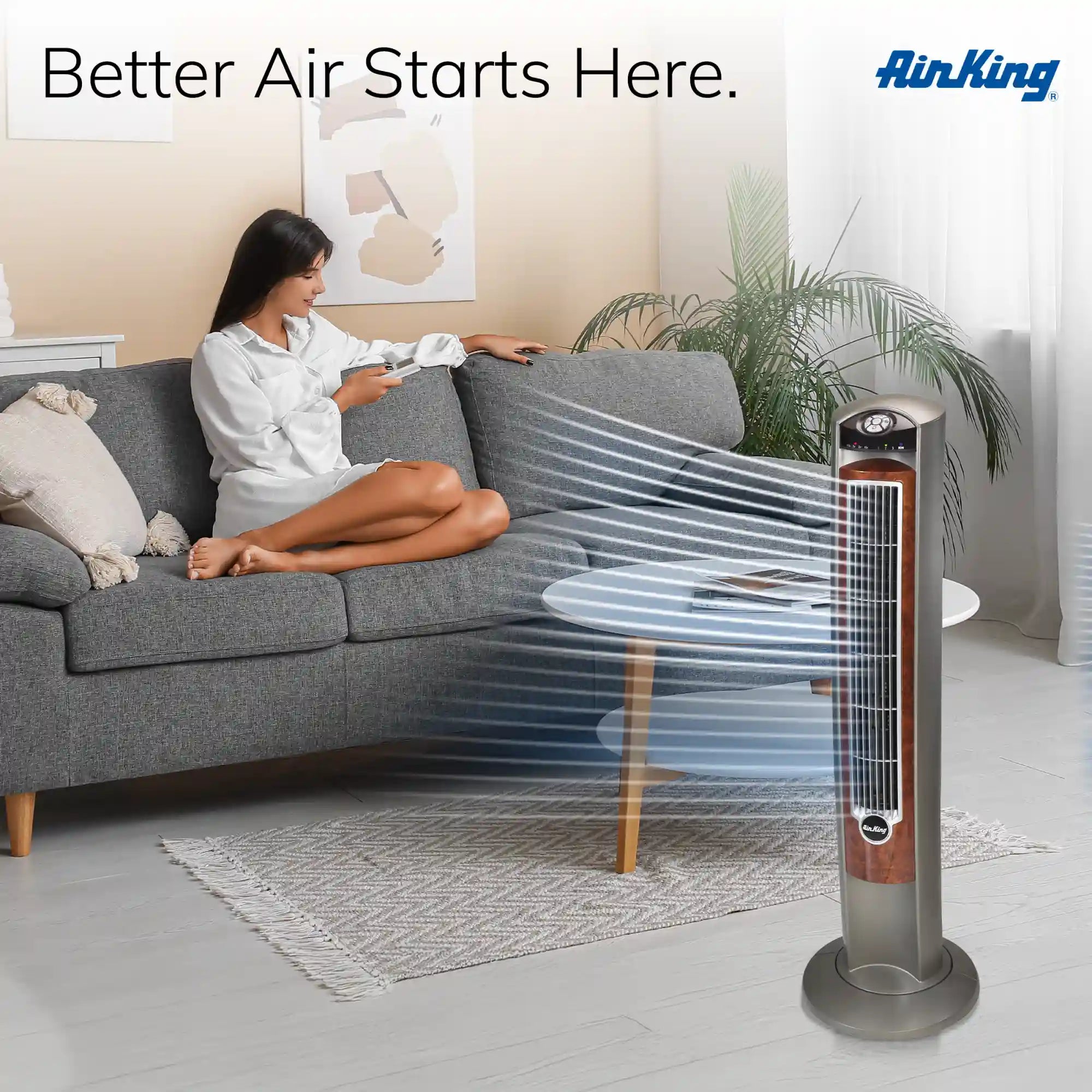 Air King Wind Curve® 42" Tower Fan (3-speed, ionizer, brown/tan)