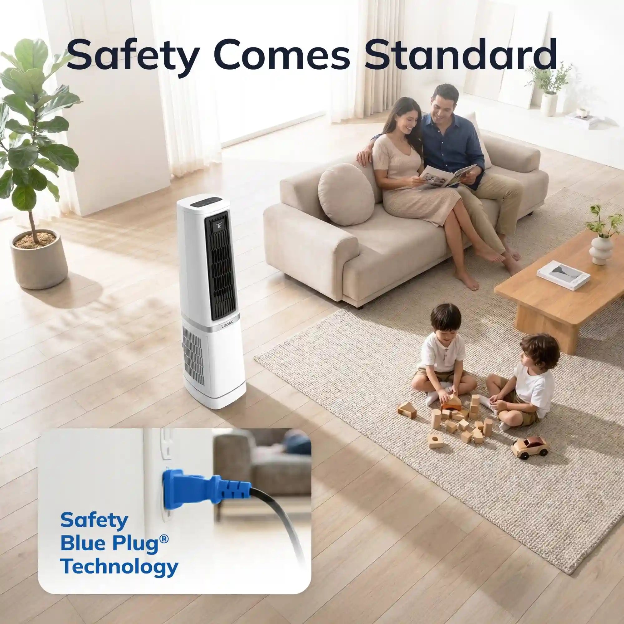 Lasko High Velocity WhisperForce™ DC 35" Tower Fan (12-speed, remote, timer, 90° oscillation, air filtration, black)