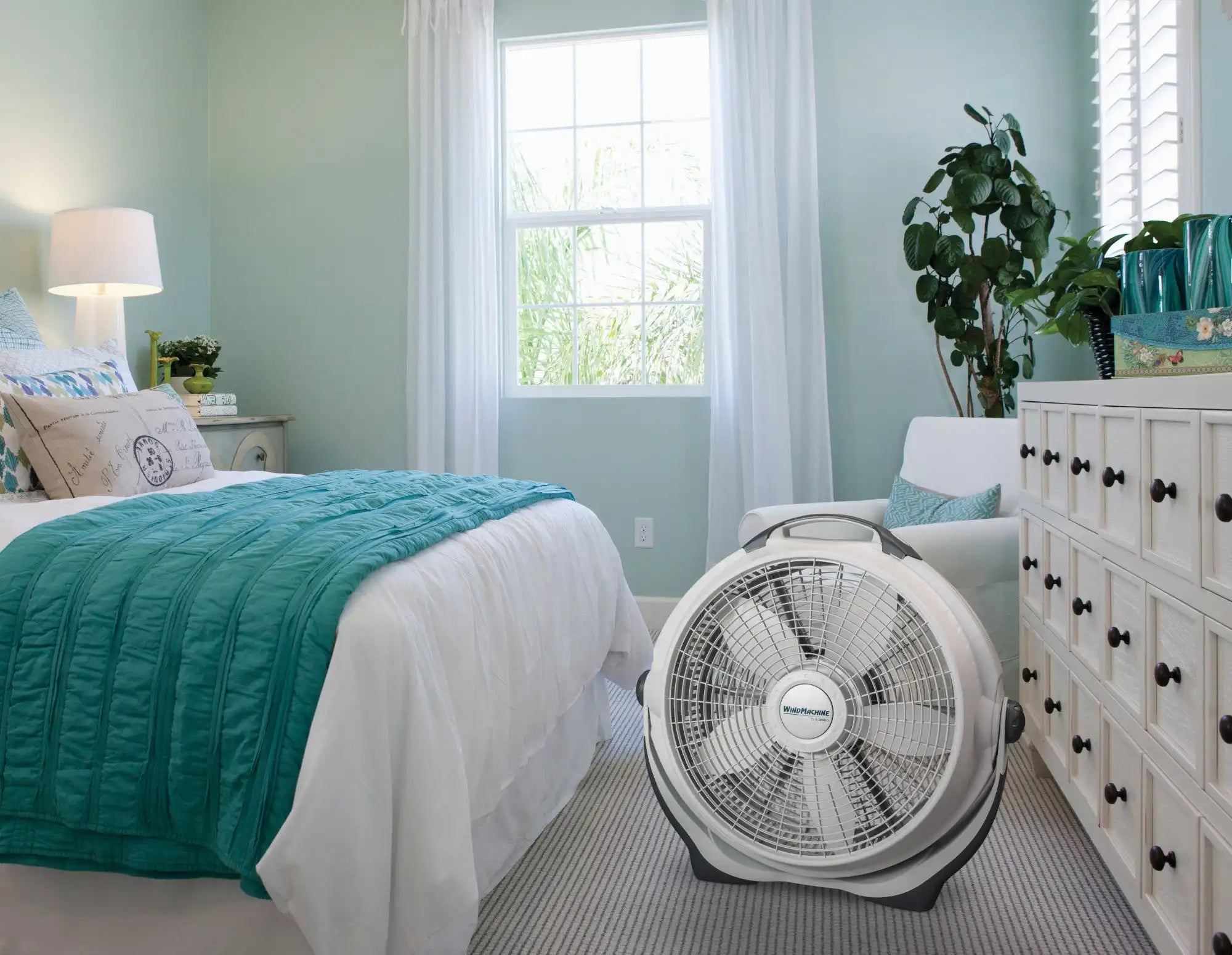 Lasko Wind Machine® 20" Air Circulator Floor Fan (3-speed, manual, 360° airflow, light gray)