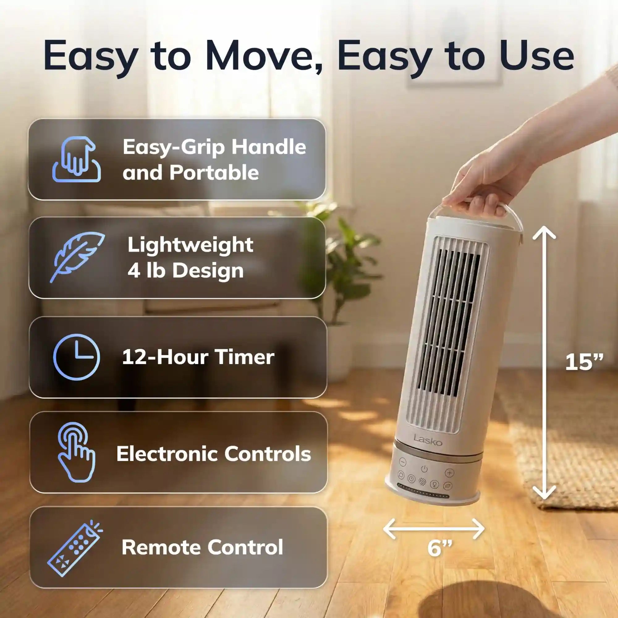Lasko WhisperForce™ DC 14" Table Top Fan (12-speed, remote, timer, white)