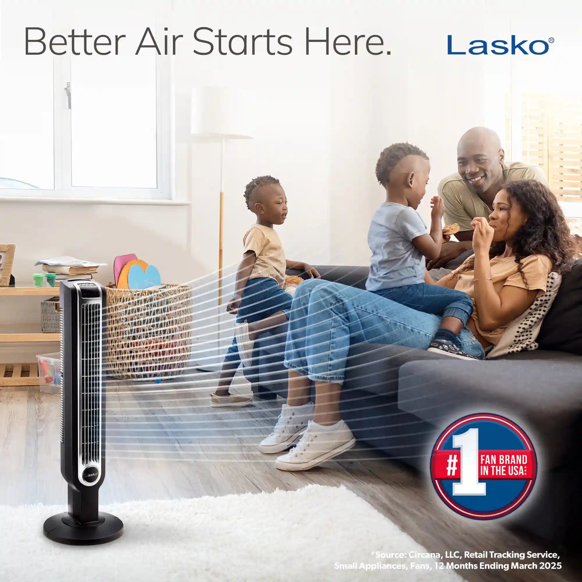 Lasko 36" Tower Fan (3-speed, remote, timer, 60° oscillation, black)