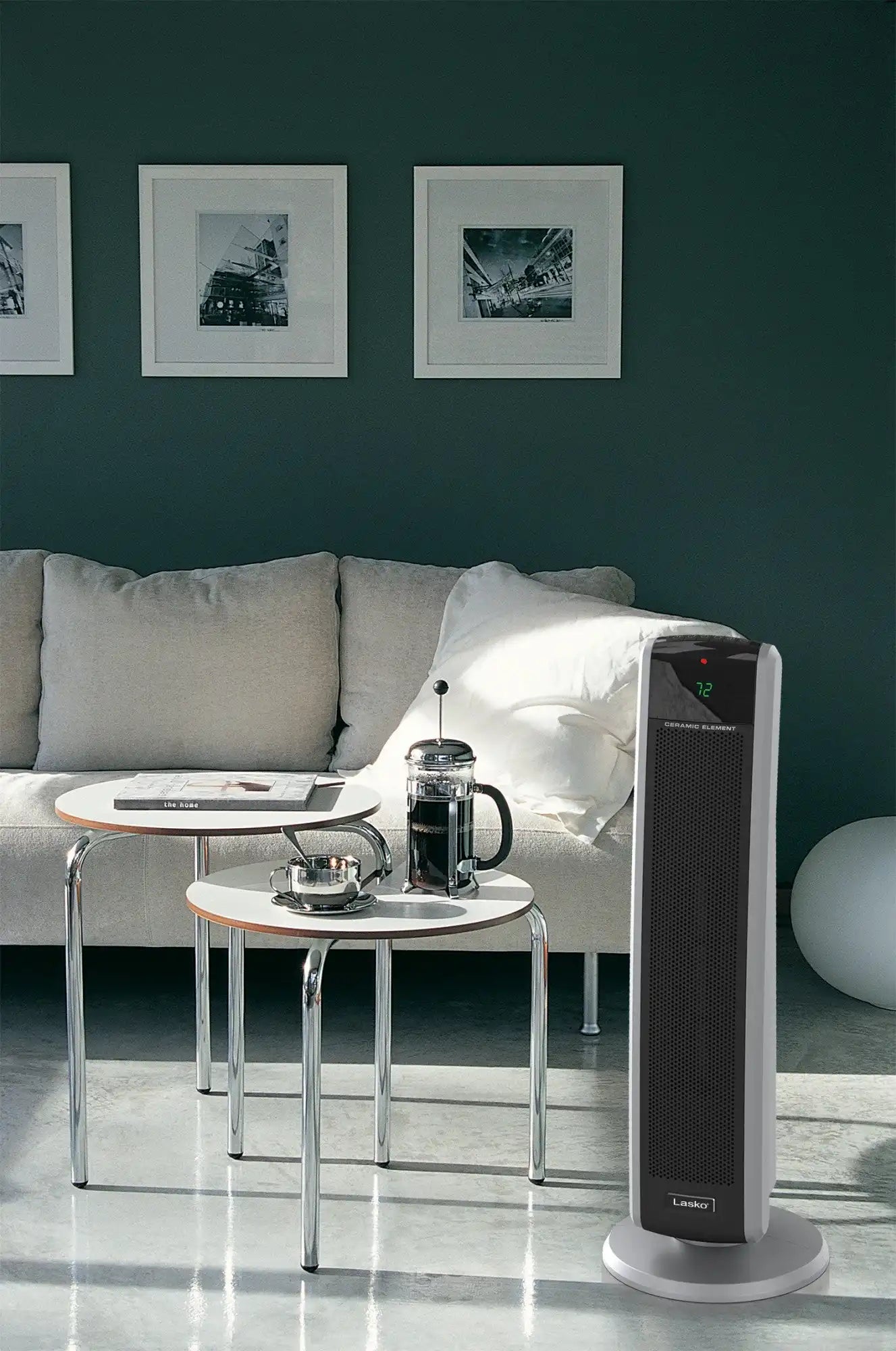 Lasko 29" Digital Ceramic Tower Heater (2 heat settings, remote, timer, black/silver)