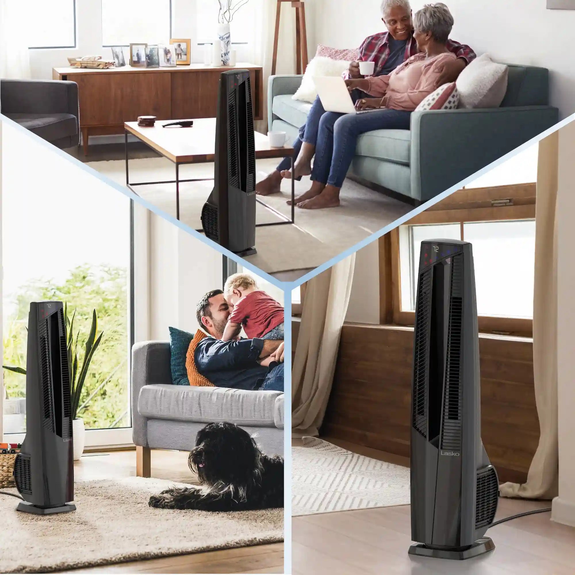 Lasko 1500W Electric Oscillating All Season Tower Fan and Space Heater with Remote, FHV801, Black