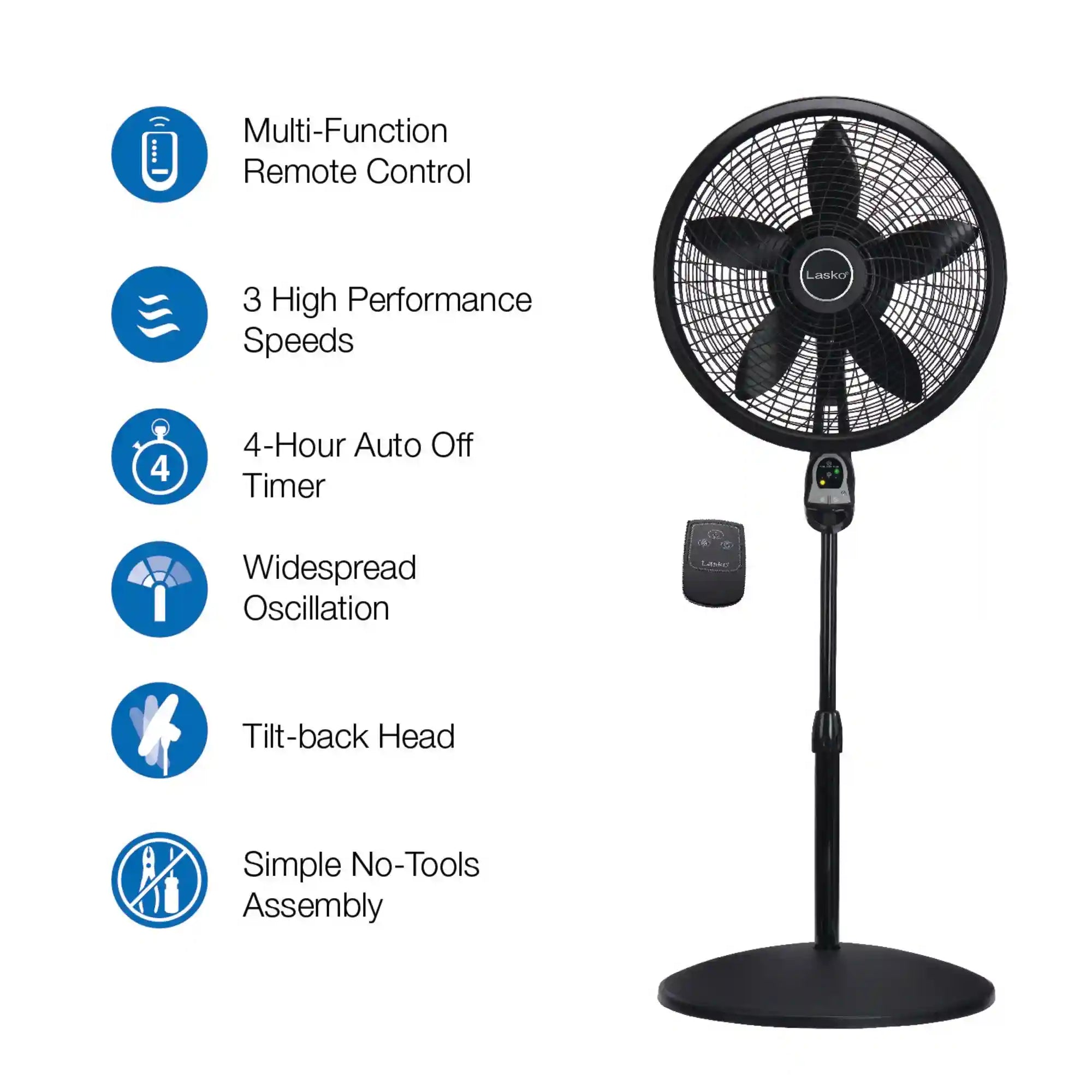 Lasko Cyclone® 18" Pedestal Fan (3-speed, remote, timer, black)