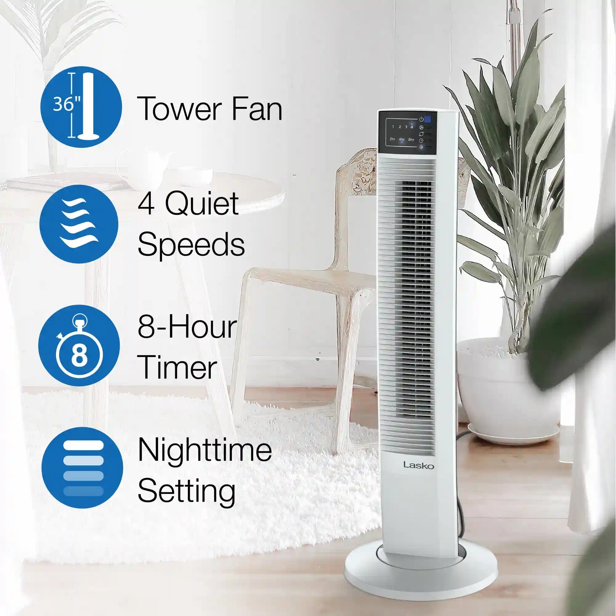 Lasko Wind Tower® 36" Tower Fan (4-speed, remote, timer, white)