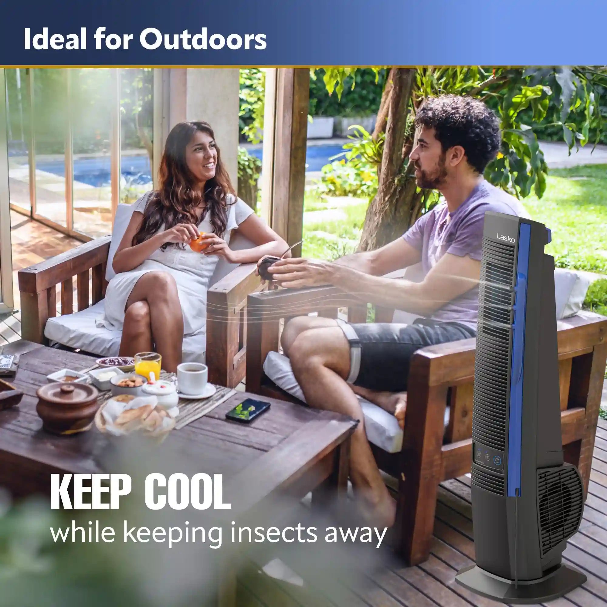 Lasko Misto® 42" Misting Outdoor Tower Fan (4-speed, 9’ hose, GFCI, black)