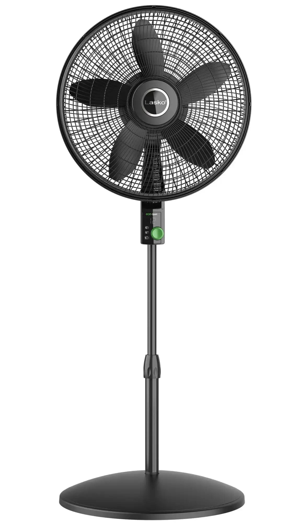 Lasko WhisperForce™ 18" 4-speed EcoQuiet DC Motor Pedestal Fan with Remote & Timer (black, model S18708)