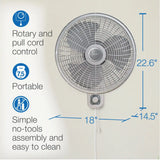 Lasko M16900 16" 3-Speed Oscillating Wall Mount Fan