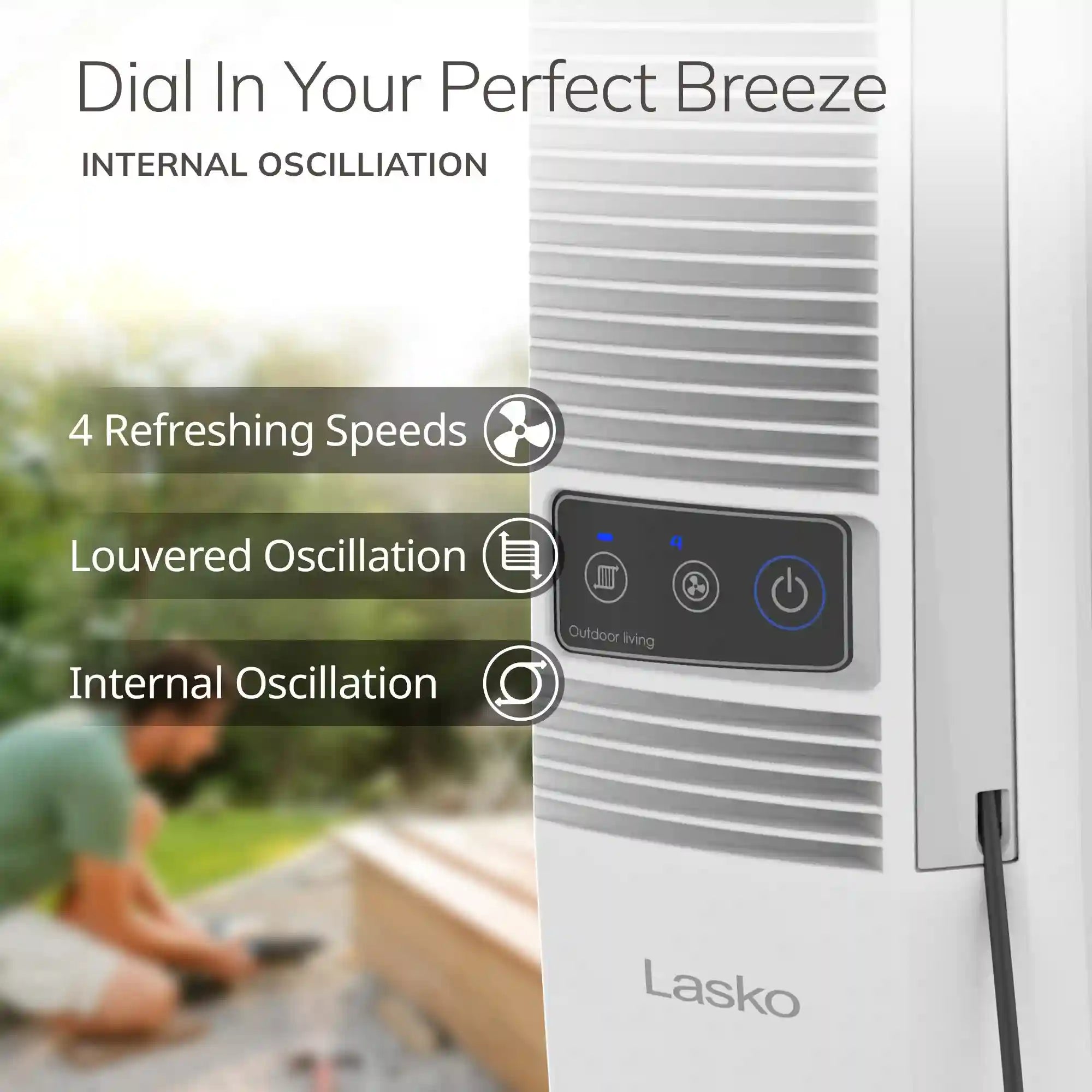 Lasko YF321 42" Misting Outdoor Tower Fan with 10-Foot Power Cord and 4 speeds: White