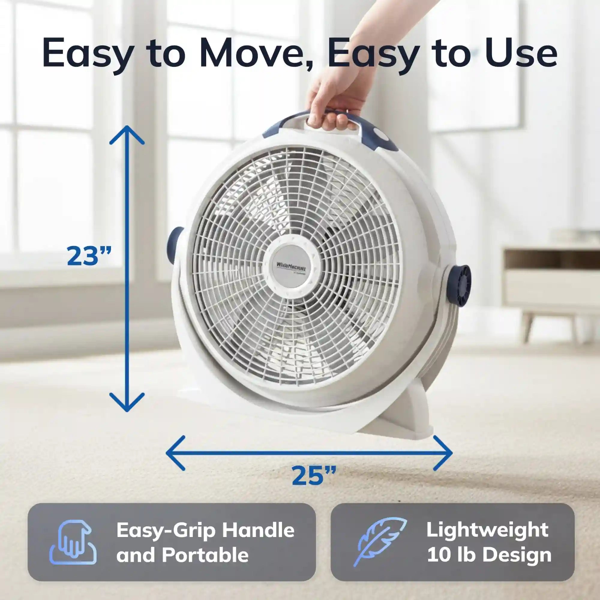 Lasko Wind Machine® 20" Air Circulator Floor Fan (3-speed, manual, 360° airflow, light gray)