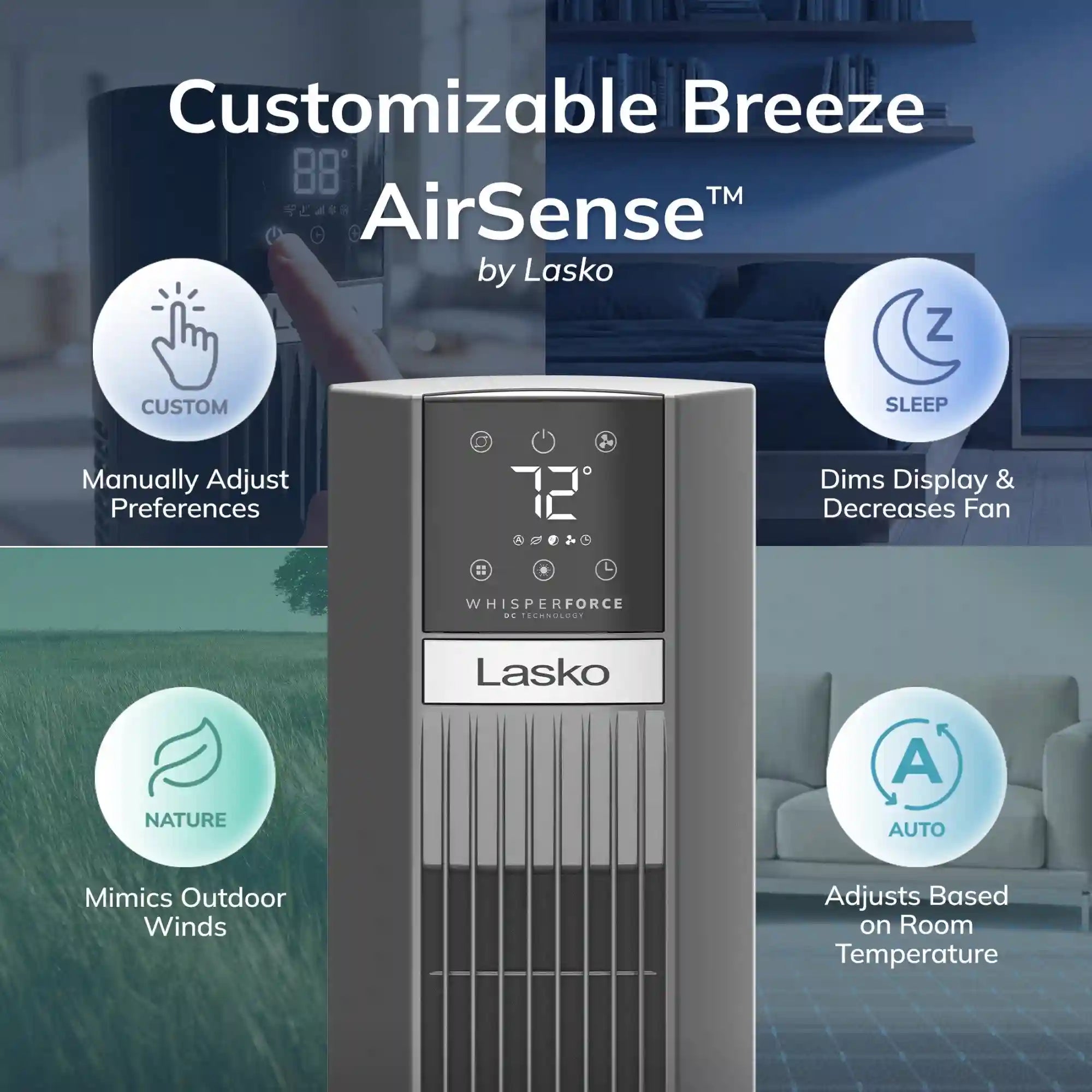 Lasko WhisperForce™ DC 48" Tower Fan (12-speed, remote, timer, gray)