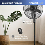 Lasko Cyclone® Max 18" Pedestal Fan (4-speed, remote, timer, black)