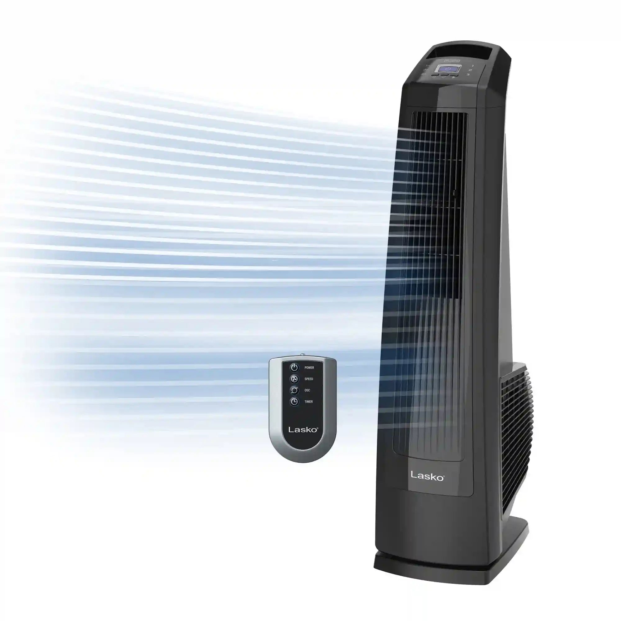 Lasko High Velocity 35" Tower Fan (3-speed, remote, timer, black)