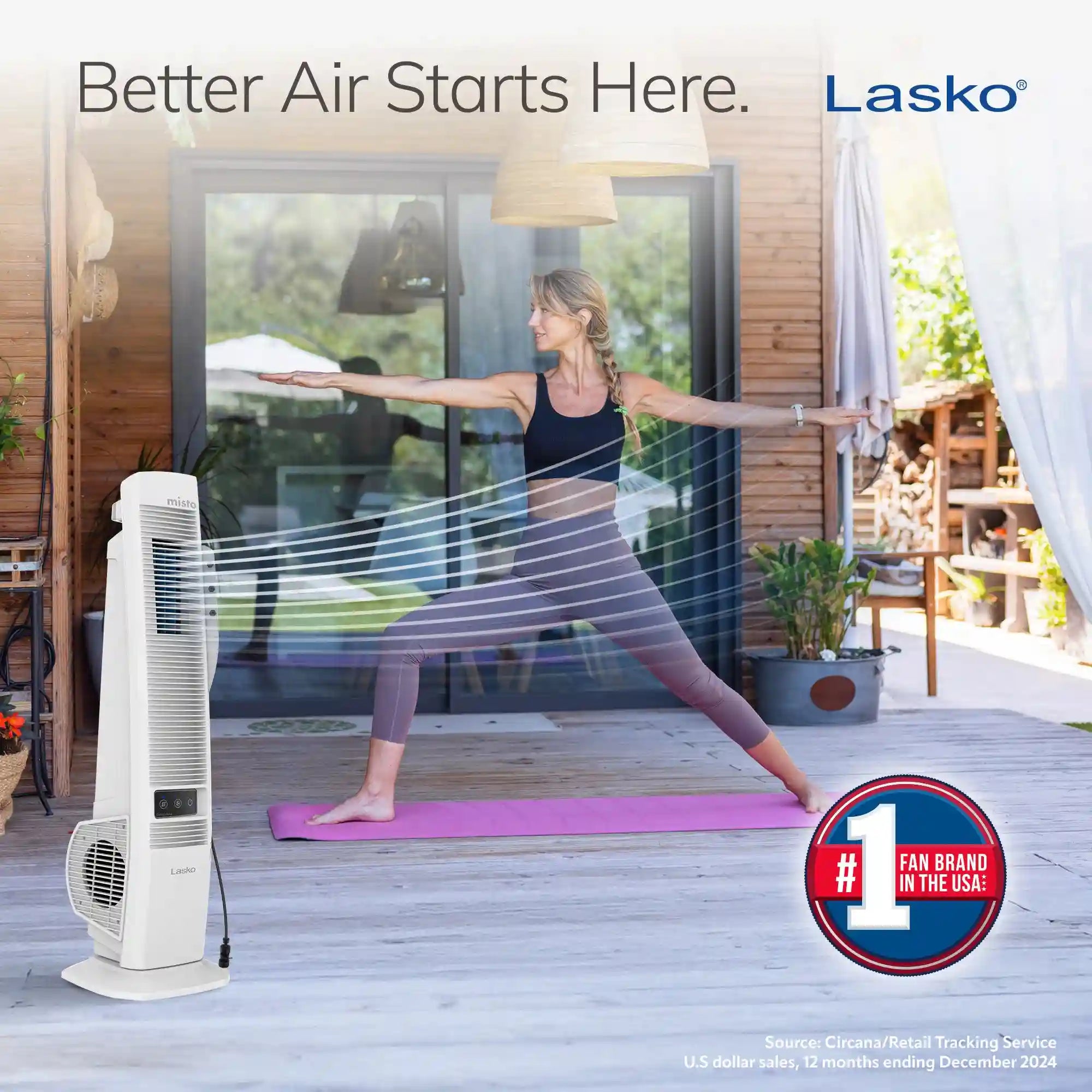 Lasko YF321 42" Misting Outdoor Tower Fan with 10-Foot Power Cord and 4 speeds: White