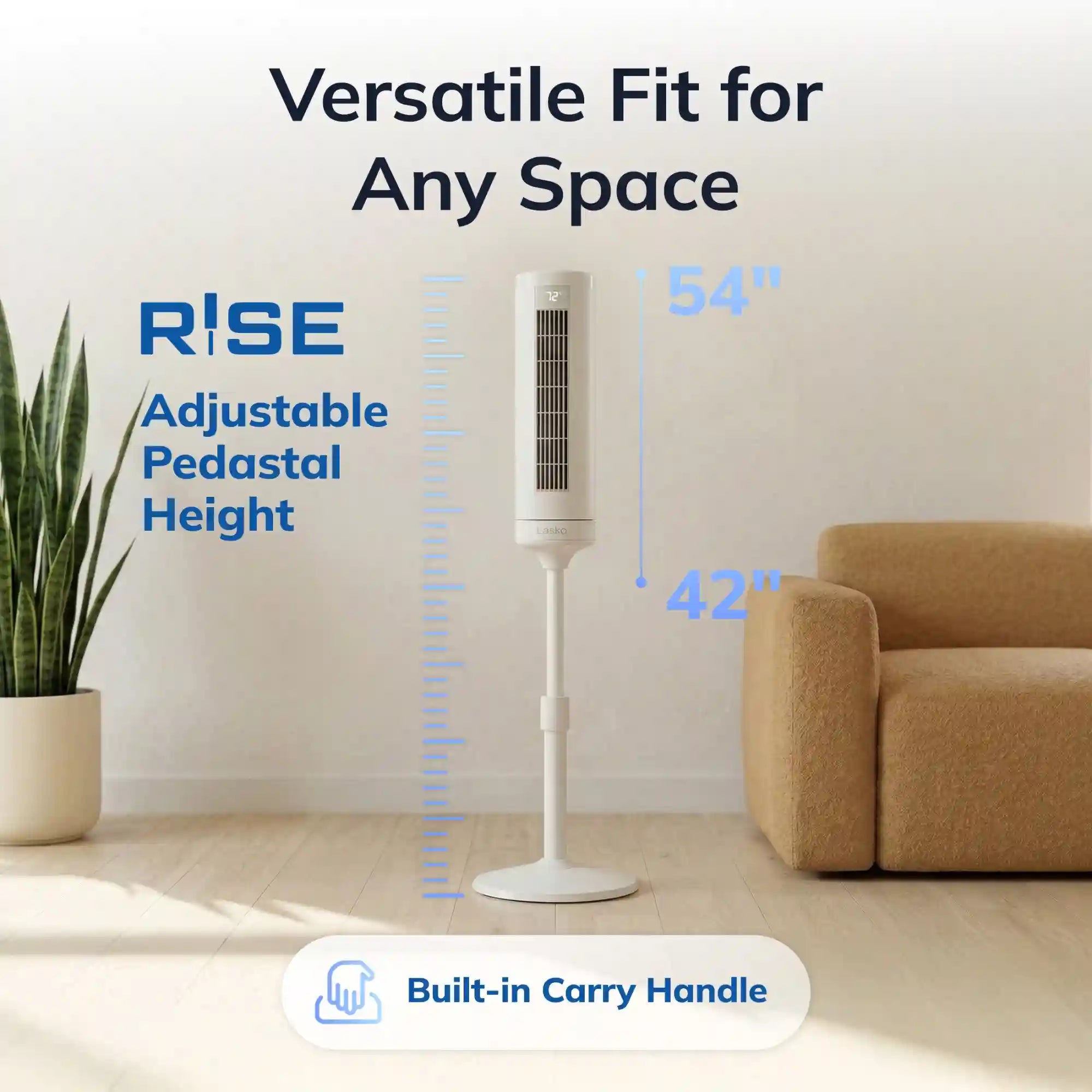 Lasko RTF WhisperForce™ DC 54" Pedestal Tower Fan (8-speed, remote, timer, white)