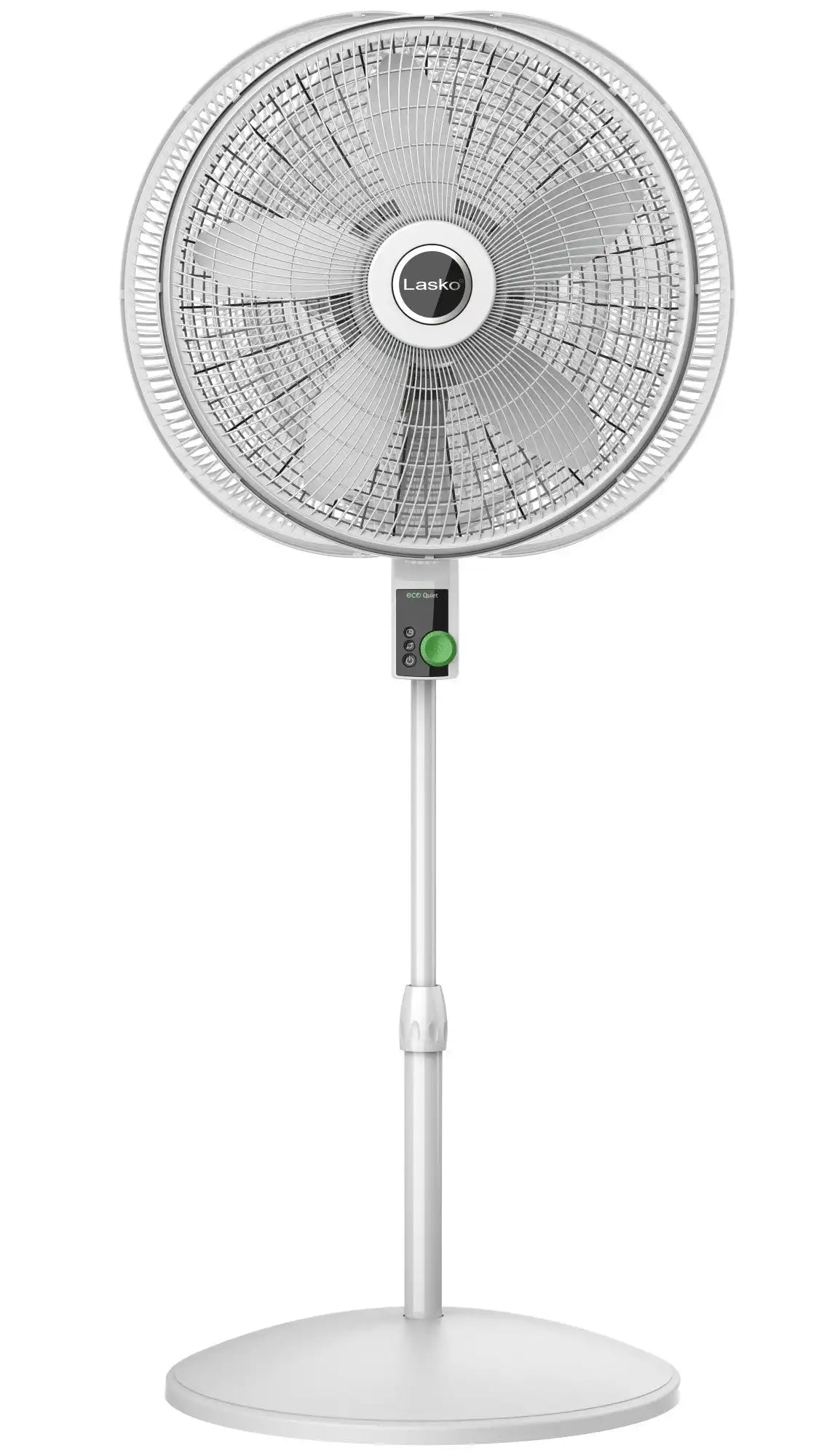 Lasko WhisperForce™ 18" 4-speed EcoQuiet DC Motor Pedestal Fan with Remote & Timer (white, model S18705)