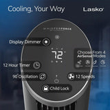 Lasko WhisperForce™ DC 42" Tower Fan (12-speed, remote, black/silver)
