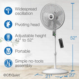 Lasko WhisperForce™ 18" 4-speed EcoQuiet DC Motor Pedestal Fan with Remote & Timer (white, model S18705)