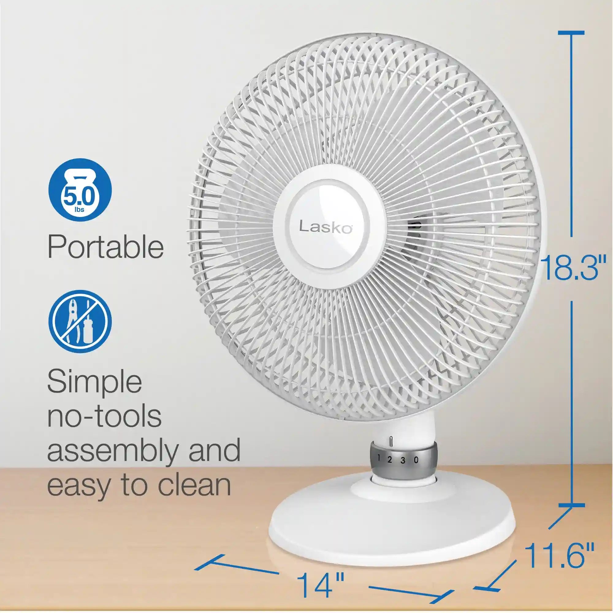 Lasko 12" Table Top Fan (3-speed, manual, white)