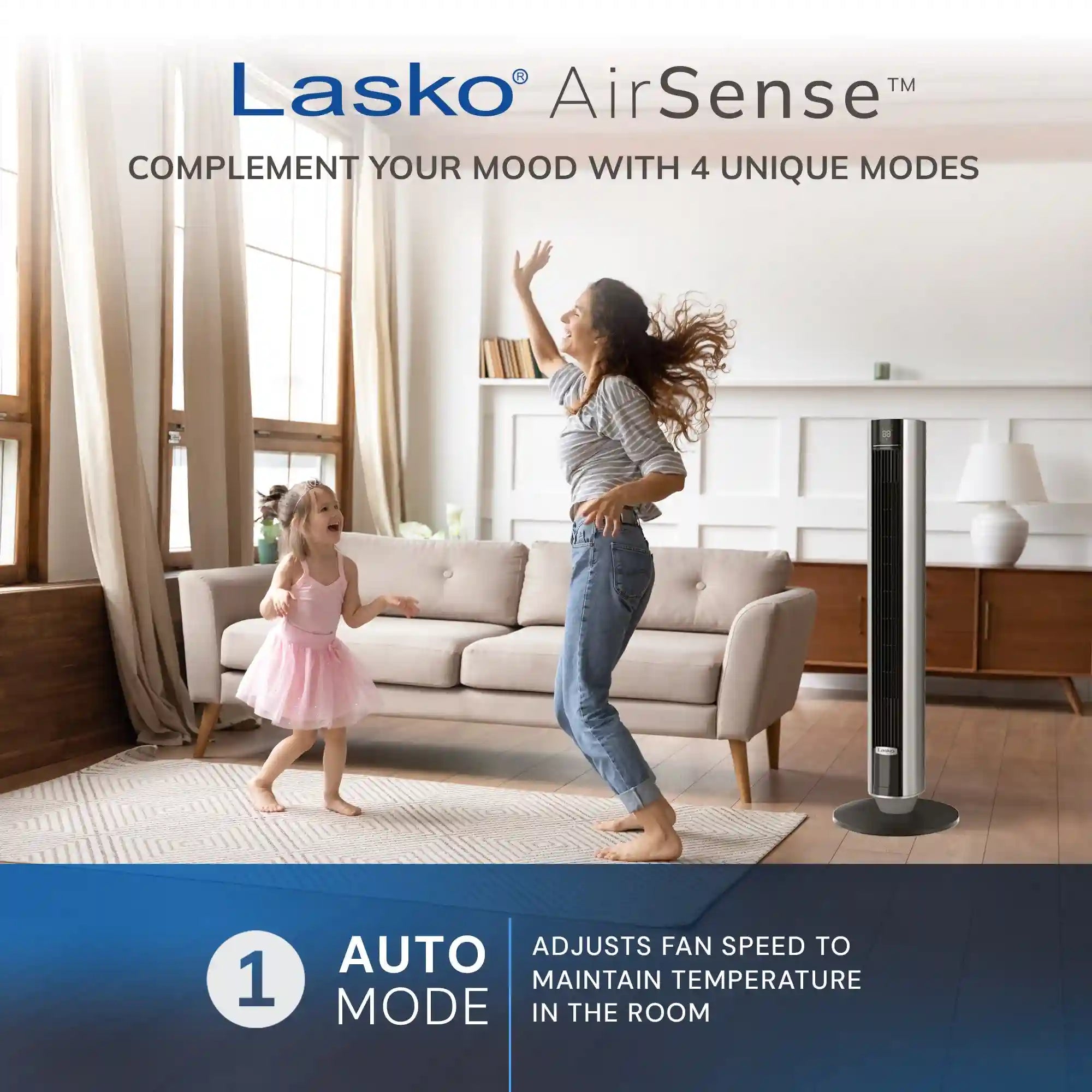 Lasko WhisperForce™ DC 40" Tower Fan (12-speed, remote, timer, air filtration, black)