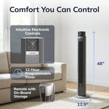 Lasko WhisperForce™ DC 48" Tower Fan (12-speed, remote, timer, gray)