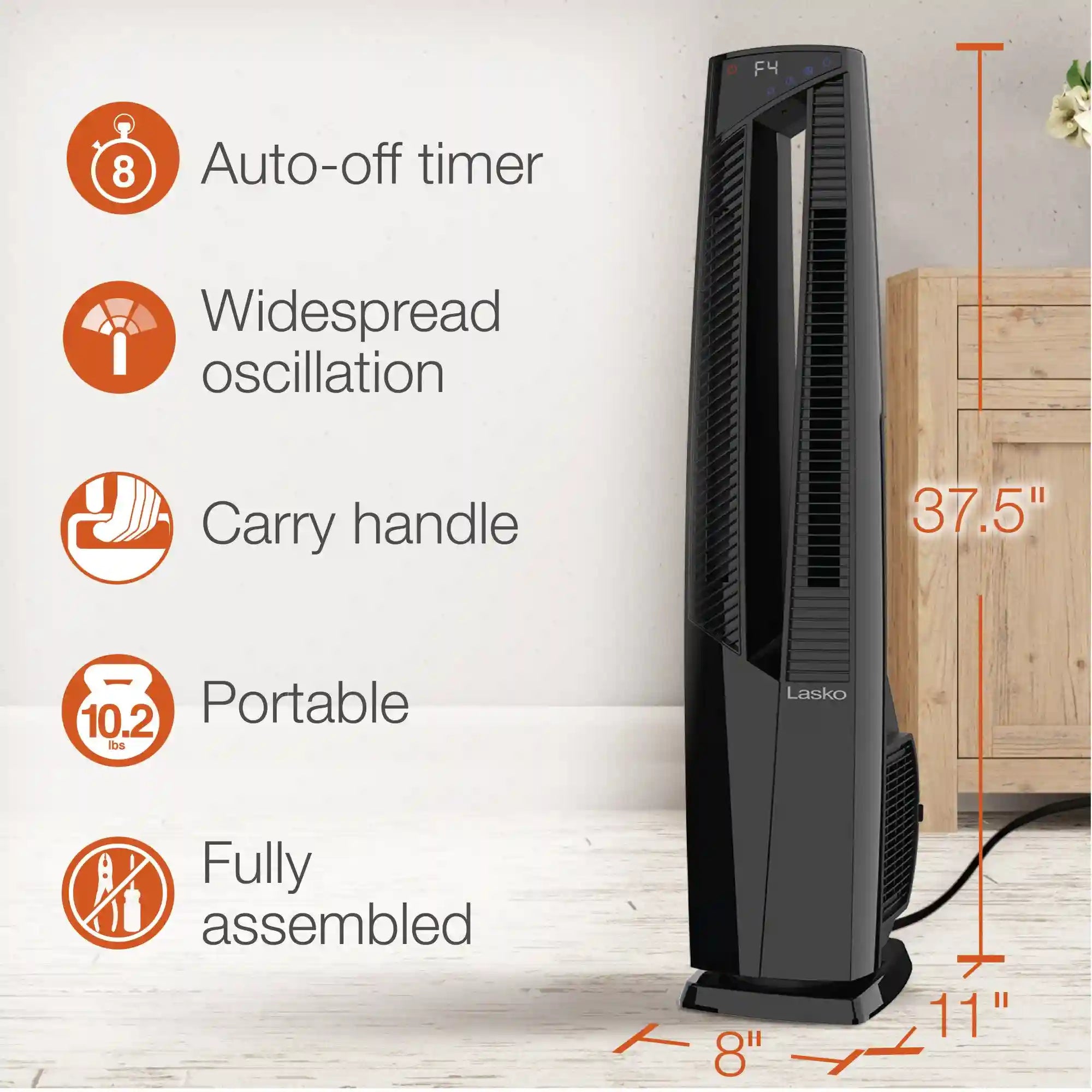 Lasko 1500W Electric Oscillating All Season Tower Fan and Space Heater with Remote, FHV801, Black