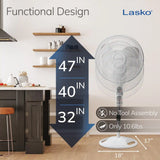 Lasko 16" Pedestal Fan (3-speed, remote, timer, white)