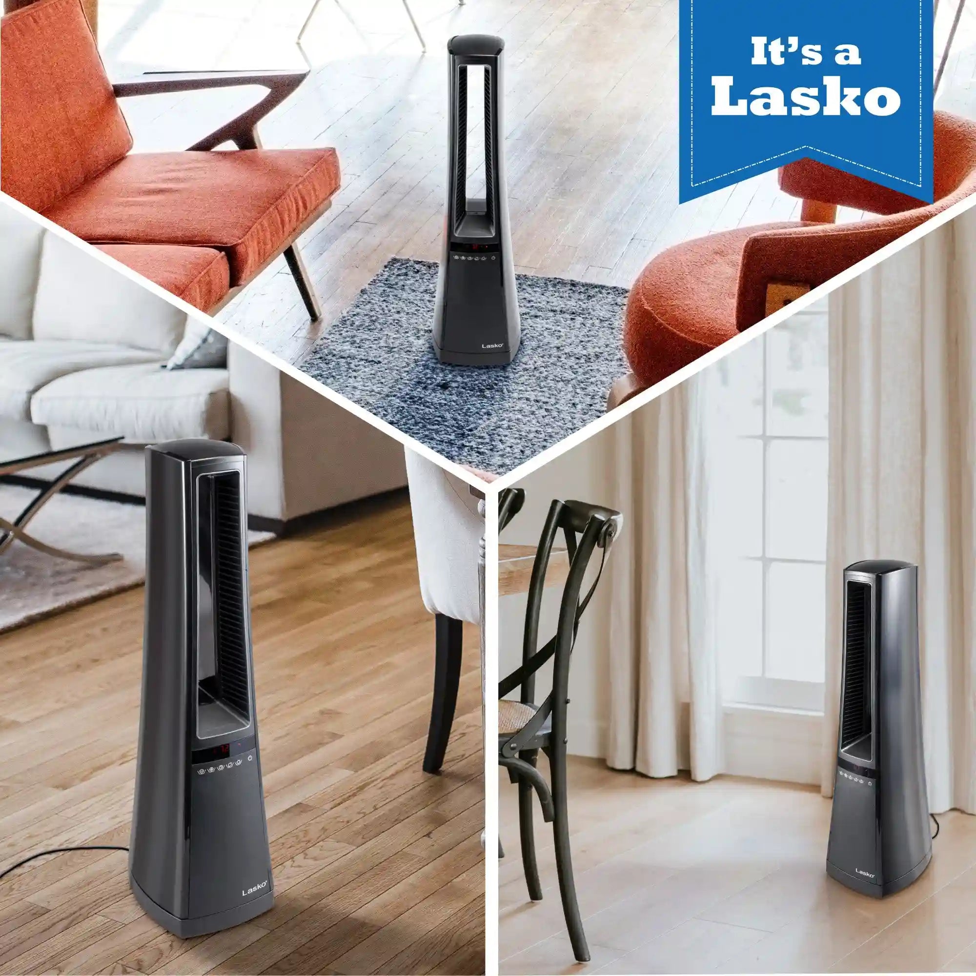 Lasko Air Logic 27" Bladeless Tower Heater (2 heat settings, remote, timer, black)