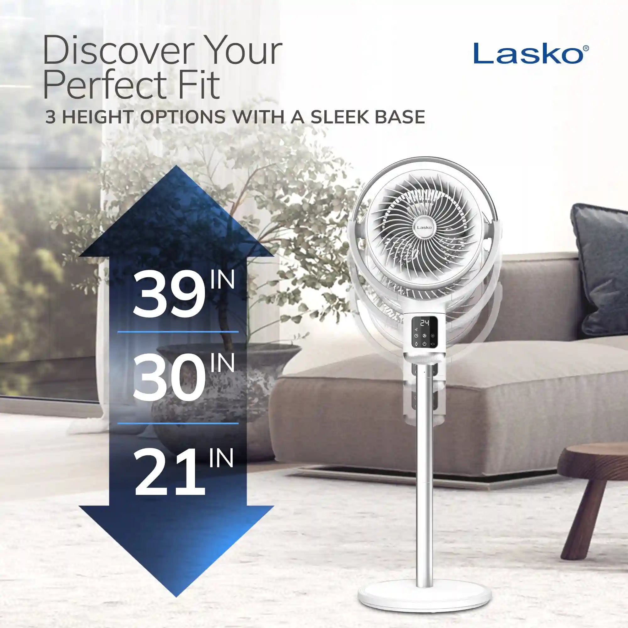Lasko WhisperForce™ 24-speed DC Motor Pedestal Fan with Remote & Timer (white, model APDC301)