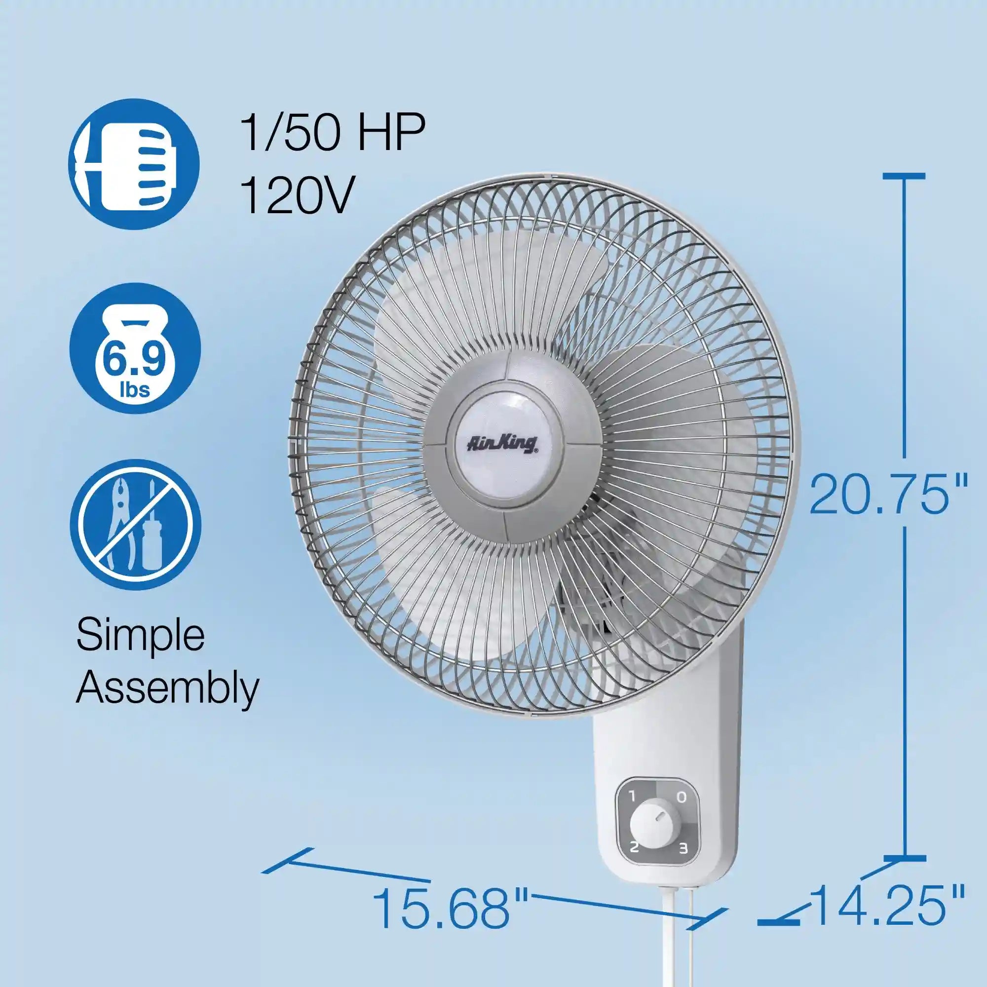 Air King 12" 1/50 HP Commercial Grade Wall Mount Fan (3-speed, manual, white)