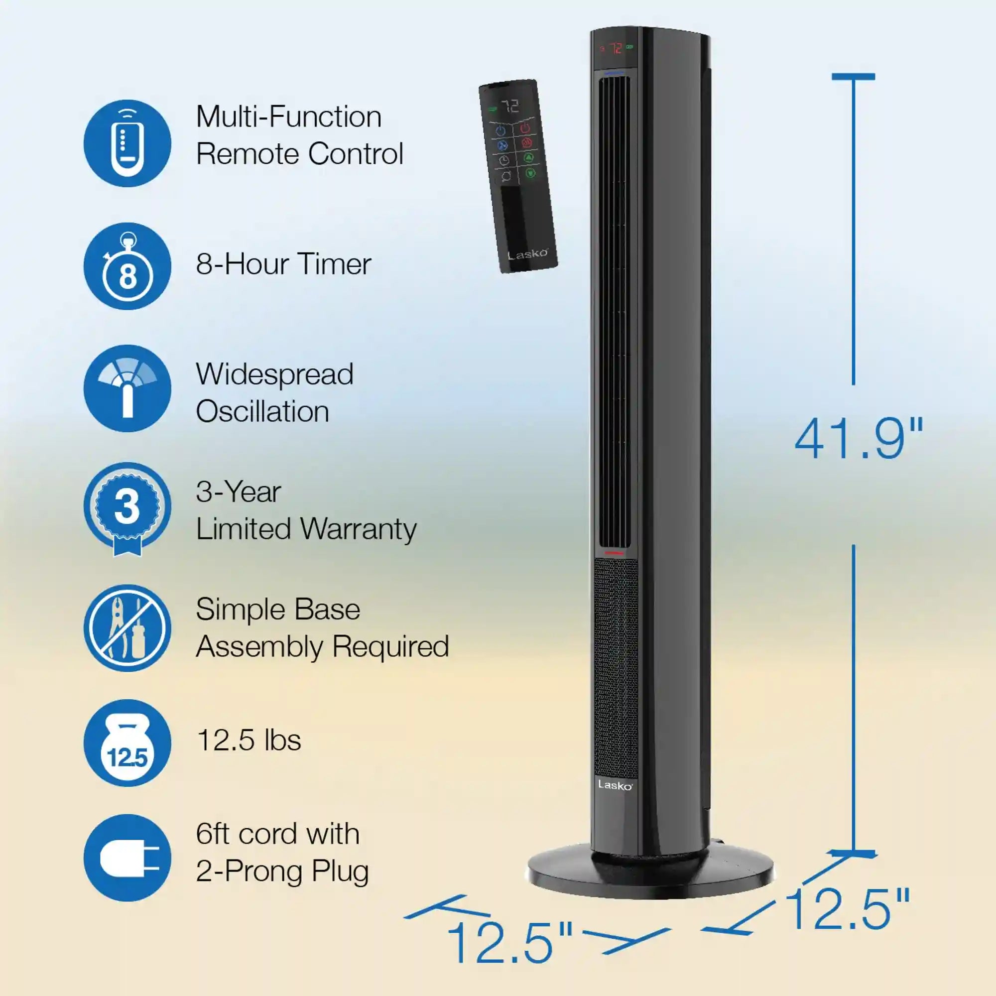 Lasko 1500W Oscillating All Season Tower Fan & Space Heater with Timer & Remote, FH610, Black