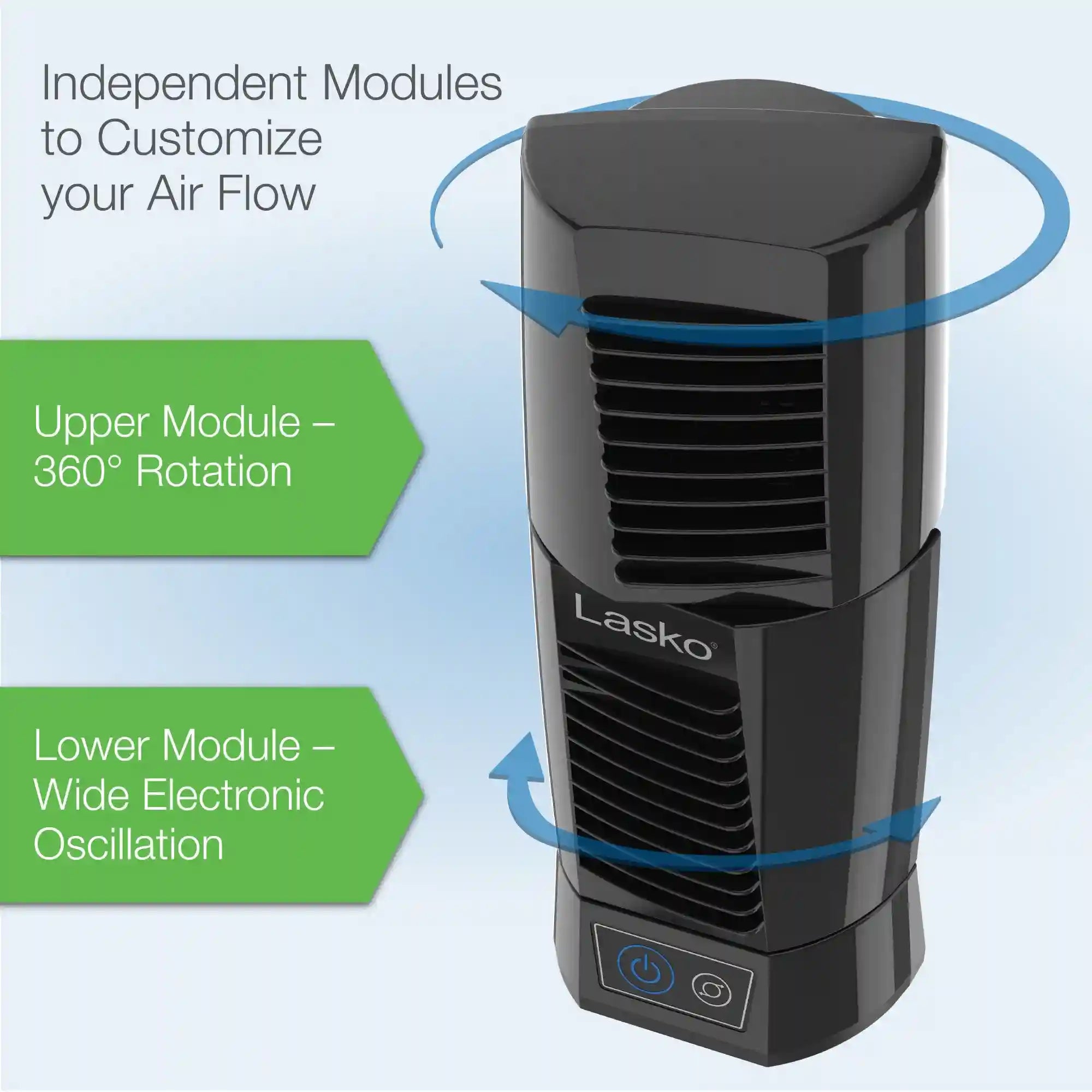 Lasko Wind Tower 12" Table Top Fan (2-speed, manual, 360° pivot, black)