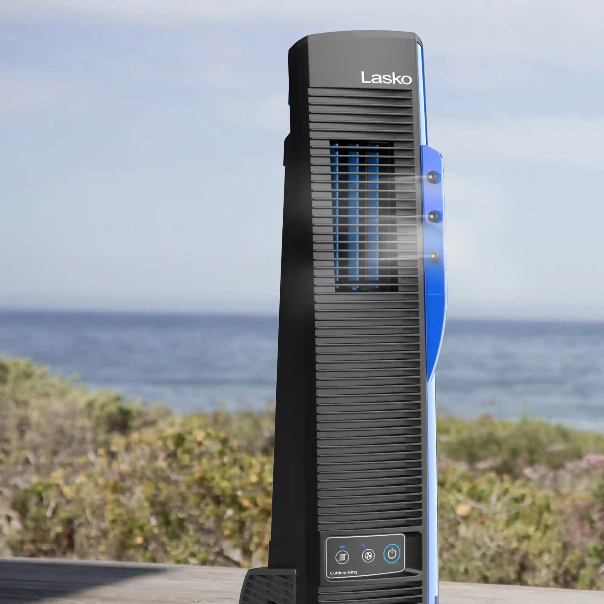 Lasko Misto® 42" Misting Outdoor Tower Fan (4-speed, 9’ hose, GFCI, black)