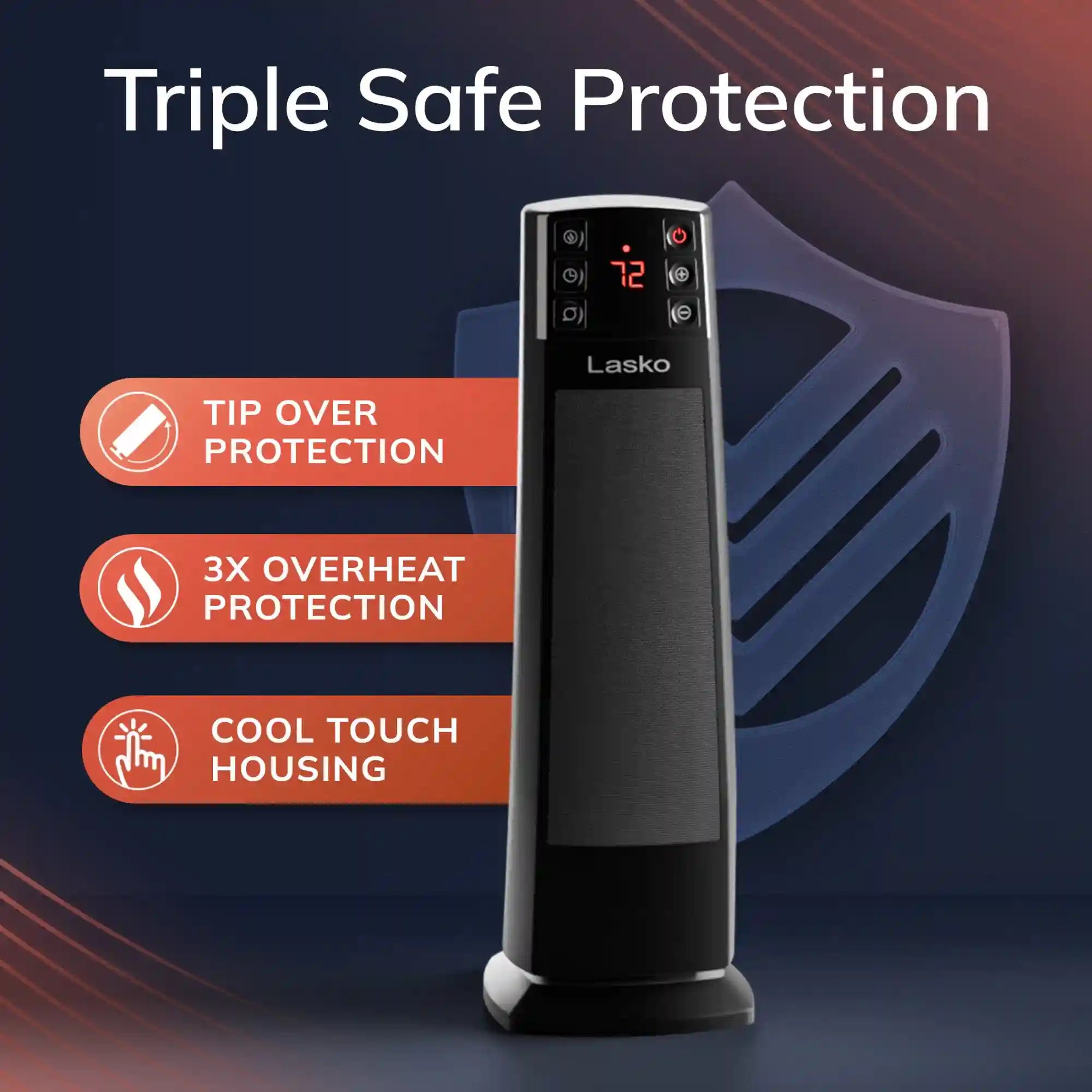 Lasko CT22850 1500W Ceramic Tower Space Heater with Tip-Switch and Remote: Black