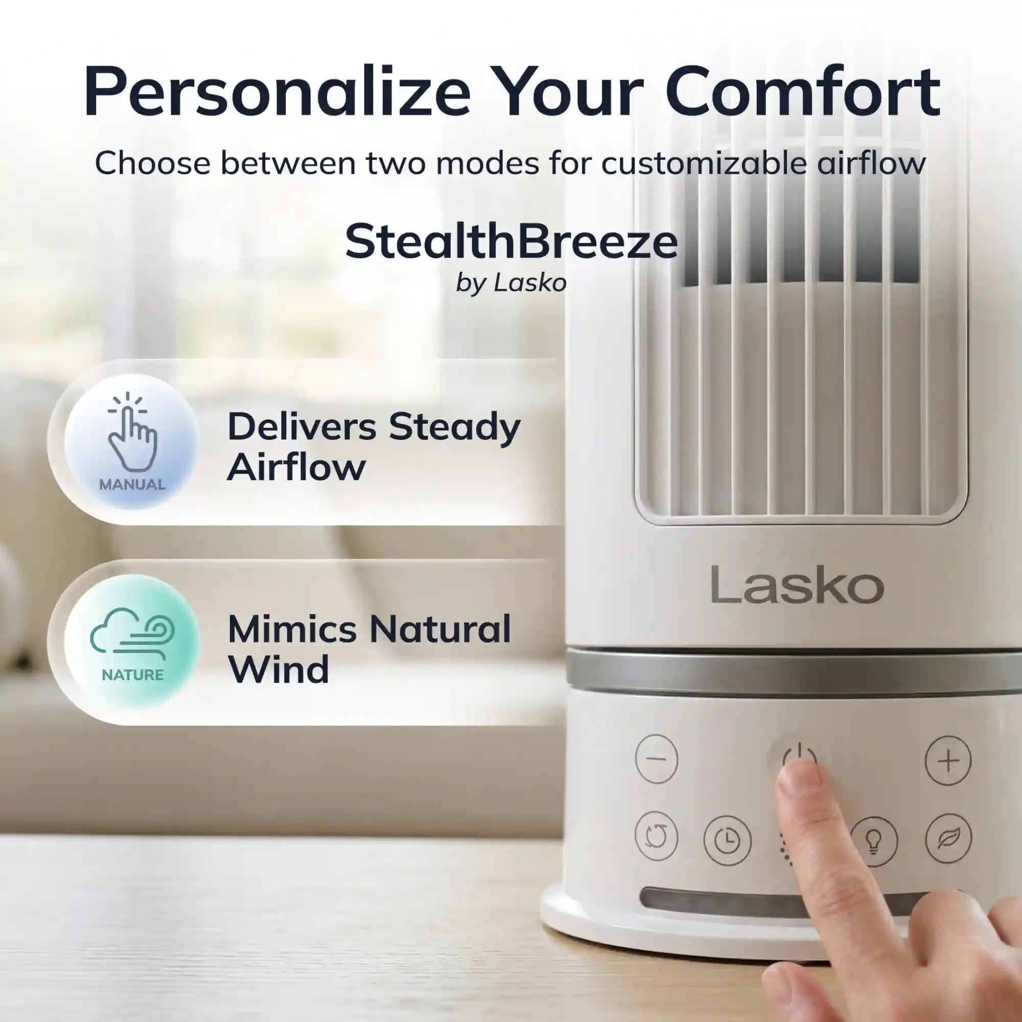 Lasko WhisperForce™ DC 14" Table Top Fan (12-speed, remote, timer, white)