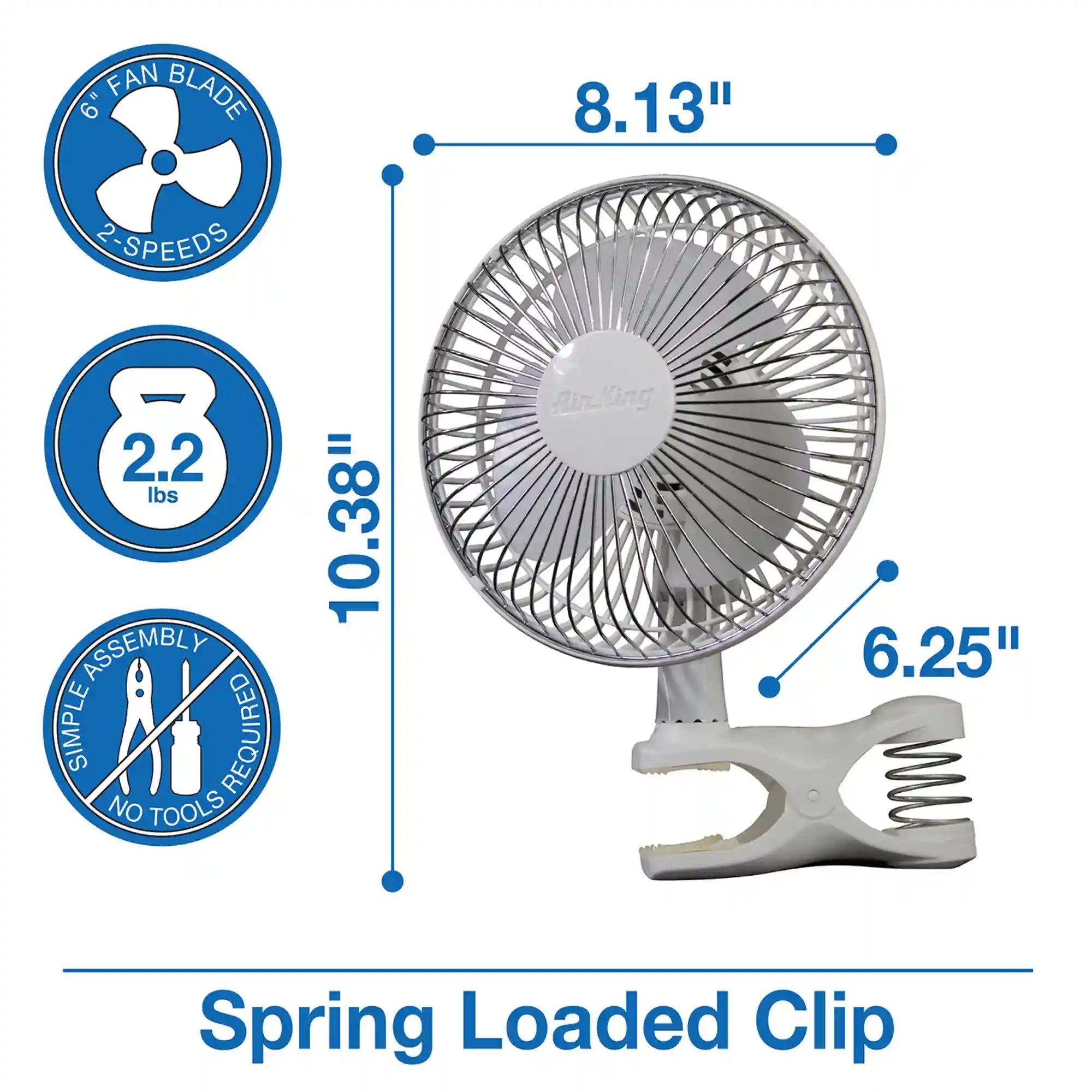 Air King 6" Clip-On Personal Fan (2-speed, manual, white)