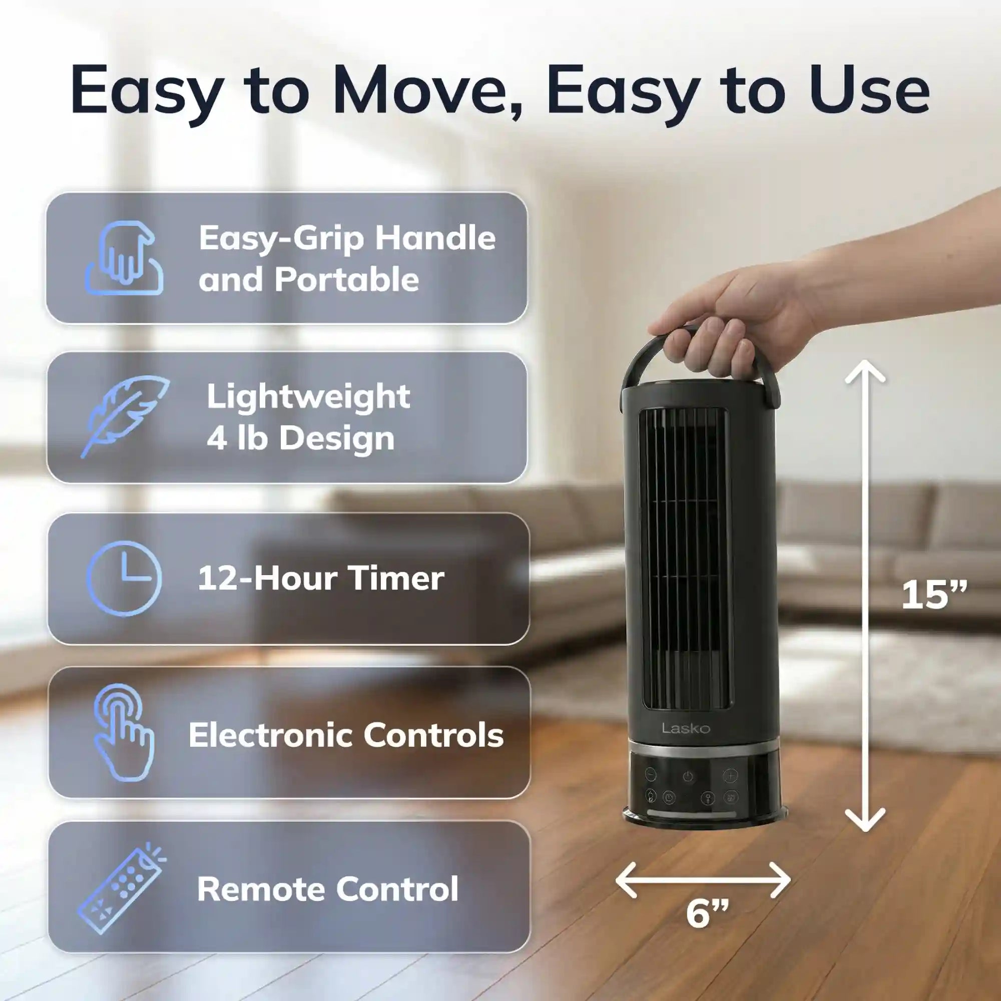 Lasko WhisperForce™ DC 14" Table Top Fan (12-speed, remote, timer, black)