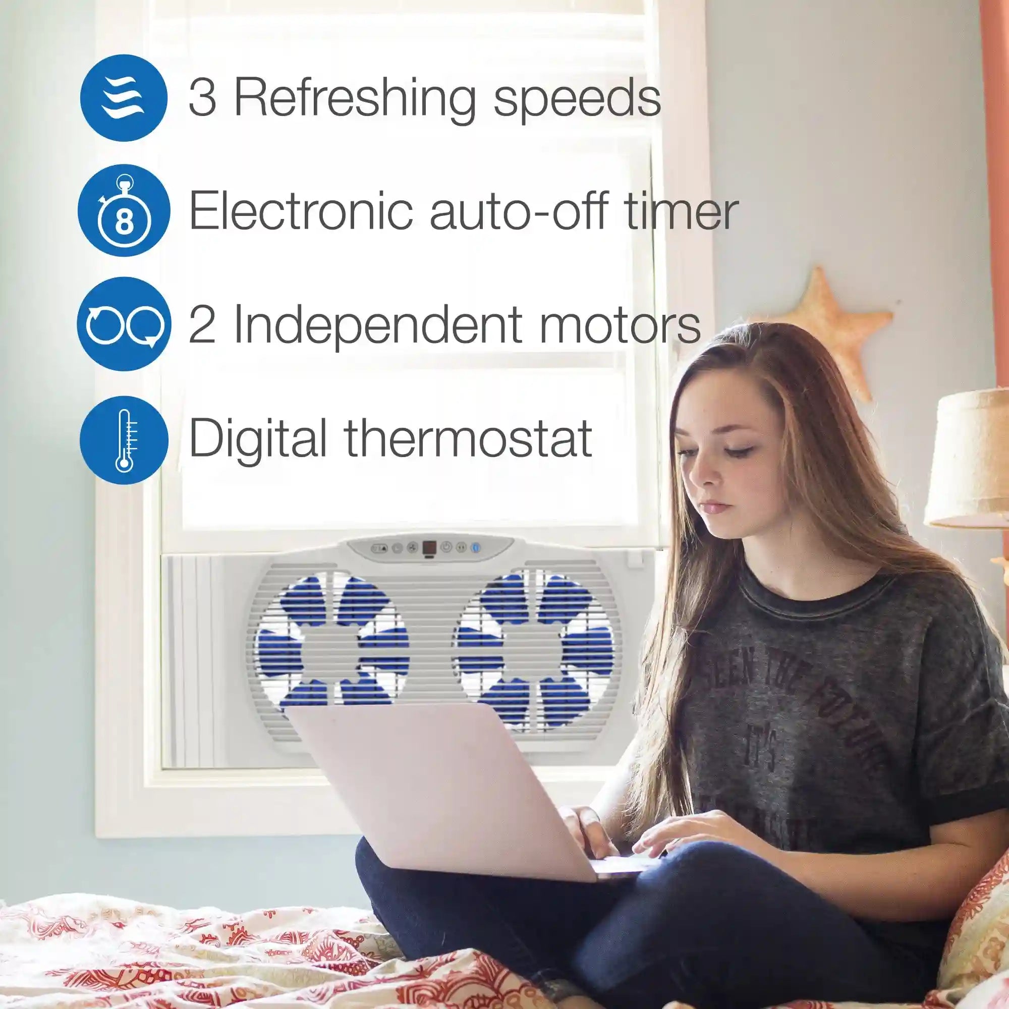 Lasko Electrically Reversible Twin Window Fan with Bluetooth Technology, W09560, White