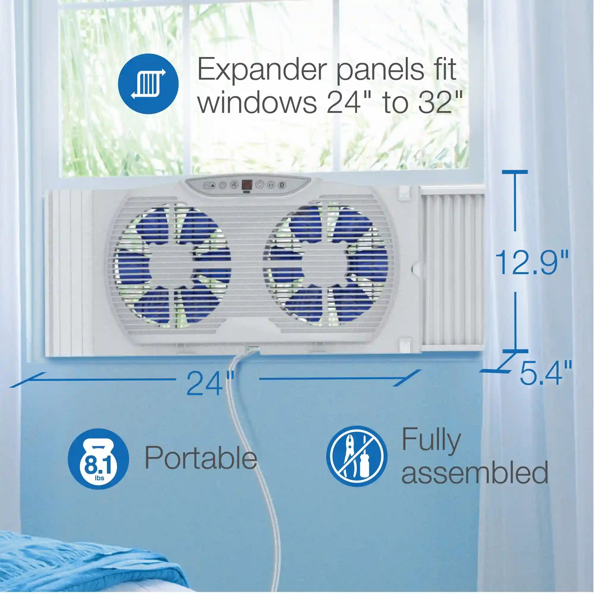 Lasko Electrically Reversible Twin Window Fan with Bluetooth Technology, W09560, White