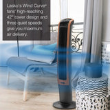 Lasko Wind Curve® 42" Tower Fan (3-speed, remote, timer, bluetooth, black/woodgrain)