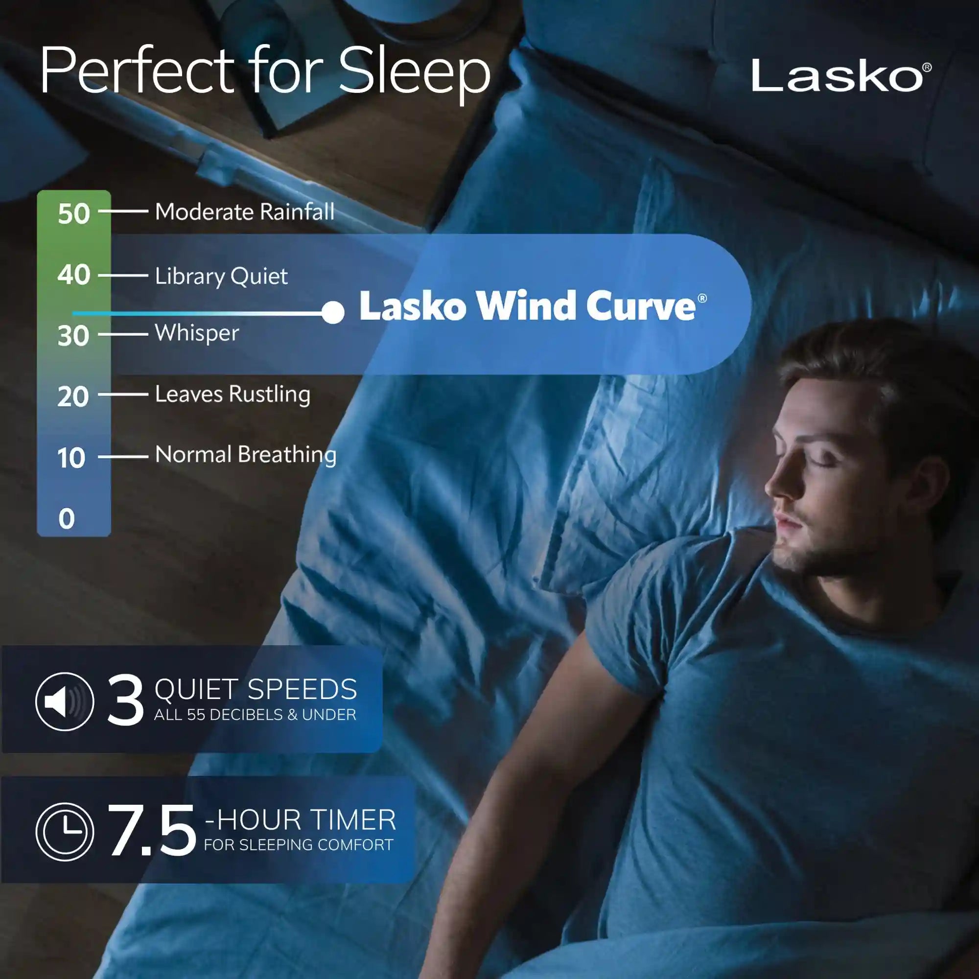 Lasko Wind Curve® 42" Tower Fan (3-speed, remote, timer, gray/woodgrain)