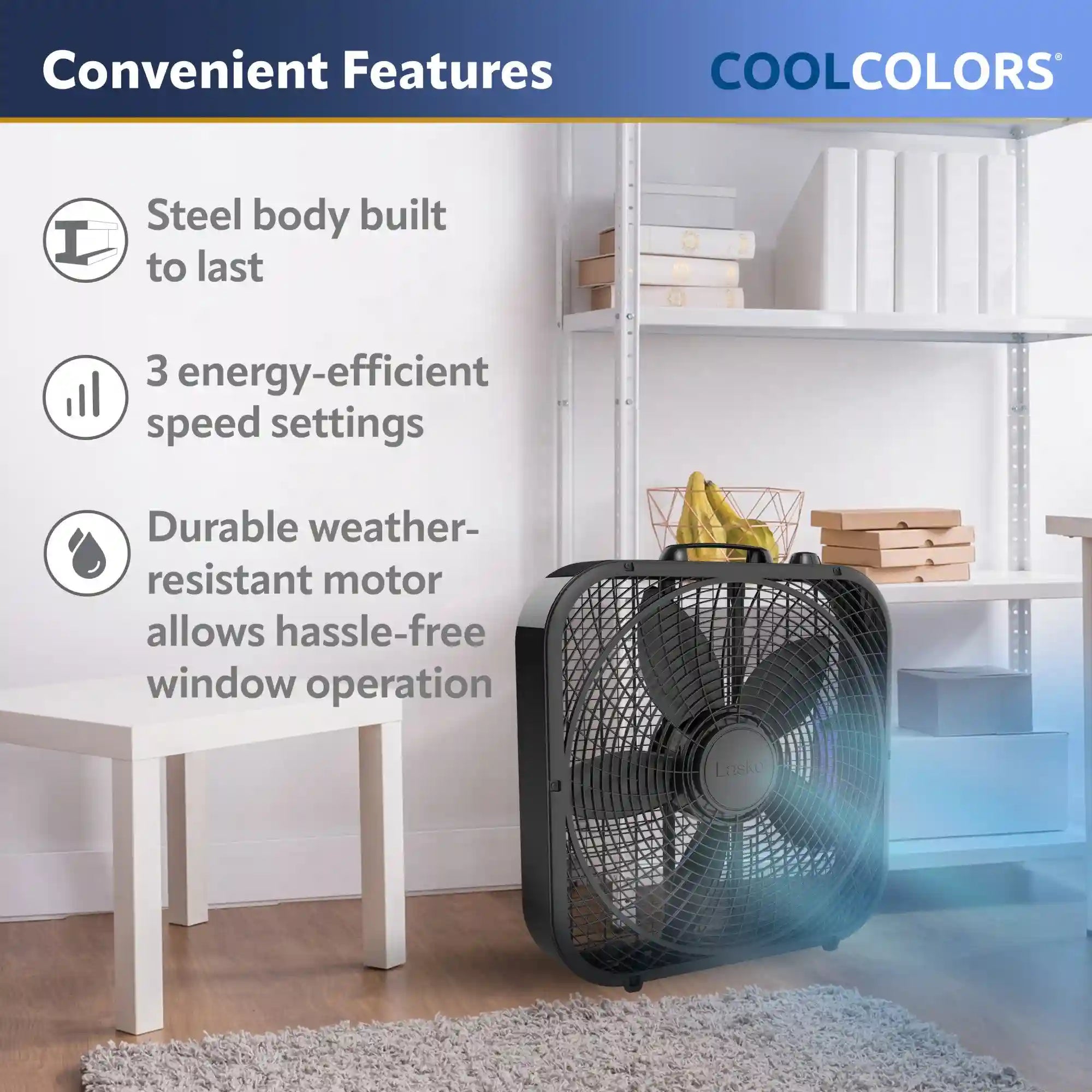 Lasko B20301 20" Weather Resistant Box Fan with 3 Speeds