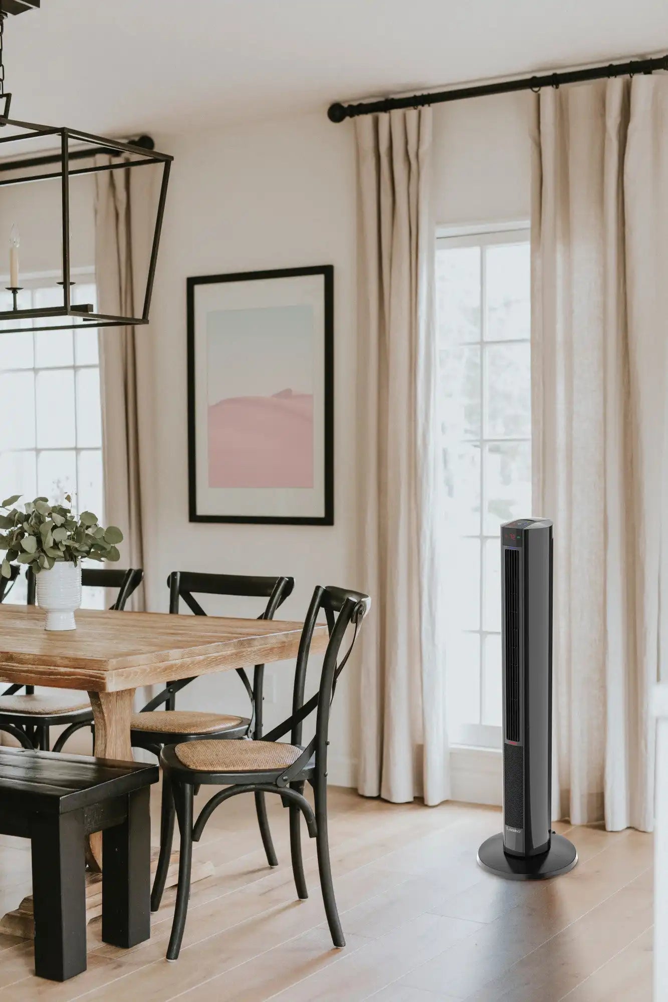 Lasko 1500W Oscillating All Season Tower Fan & Space Heater with Timer & Remote, FH610, Black